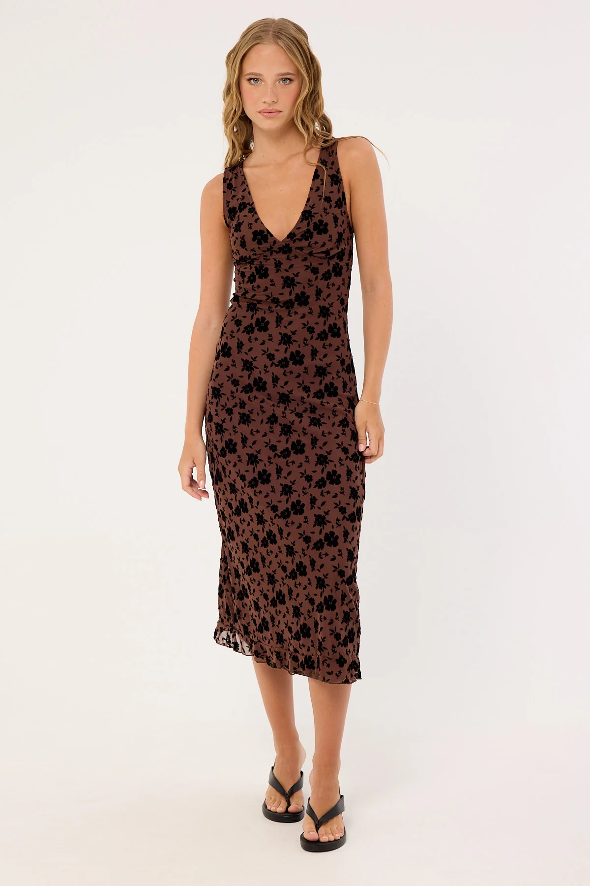 Motel Gabriella Midi Dress Garden Floral Brown - Image 2