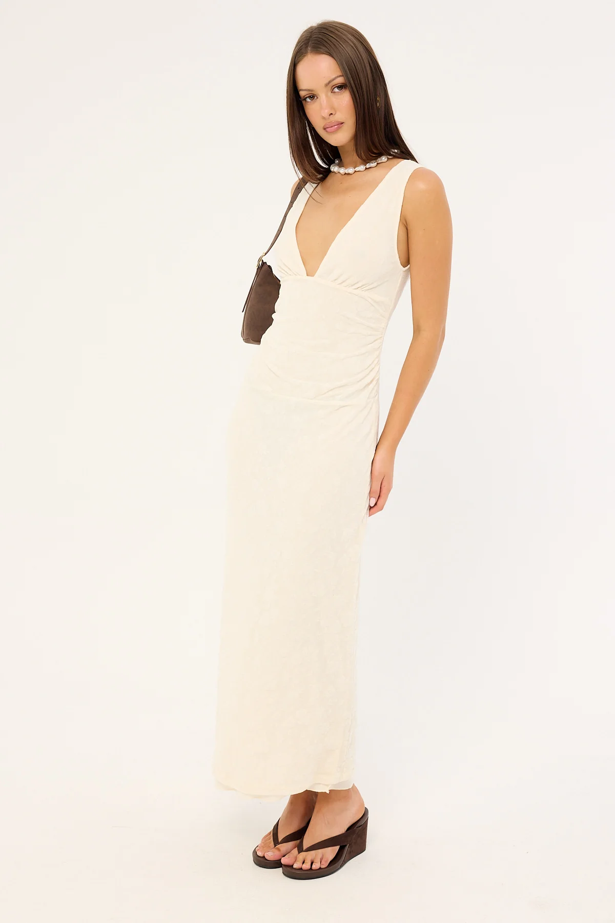 Motel Gerda Maxi Dress Floral Flock Cream - Image 3