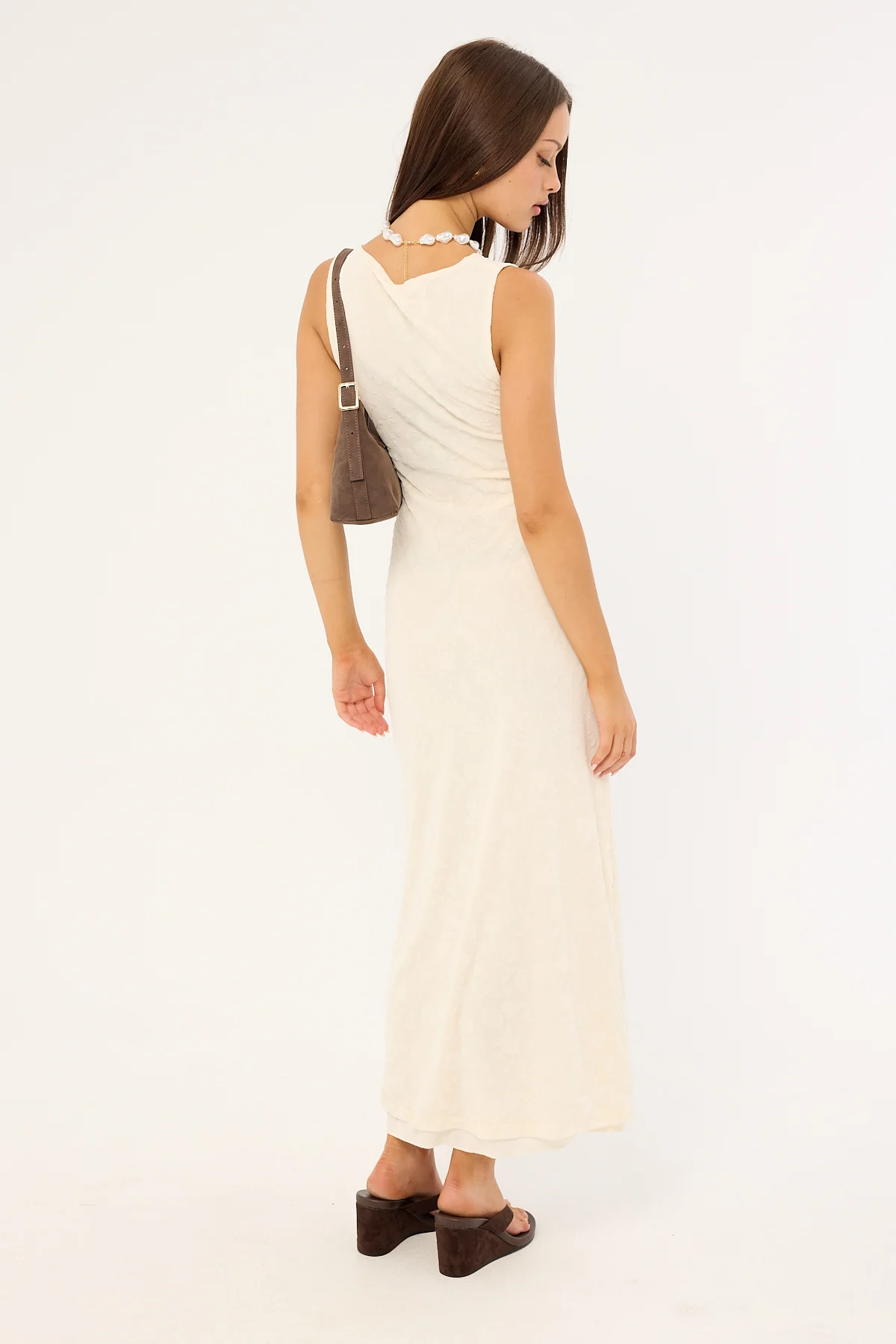 Motel Gerda Maxi Dress Floral Flock Cream - Image 4