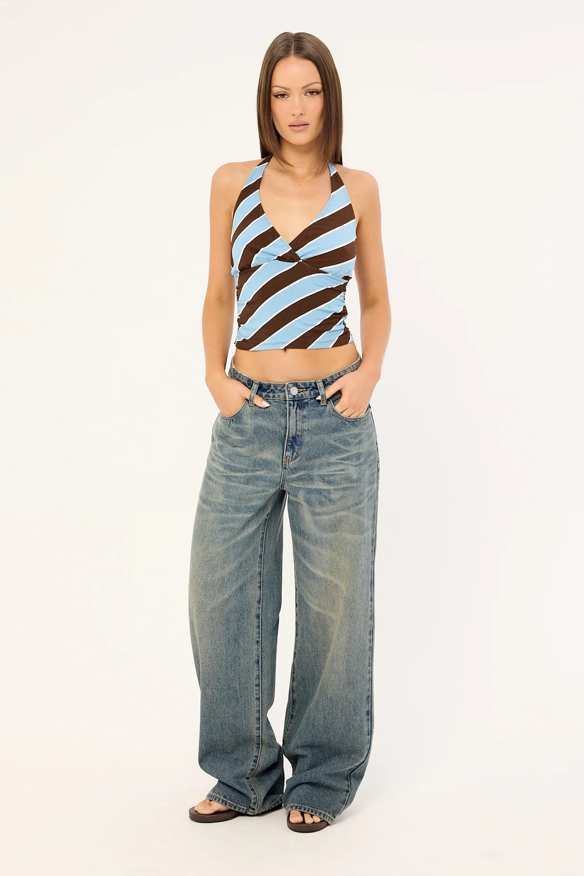 Motel Haya Top Retro Stripe Blue - Image 3