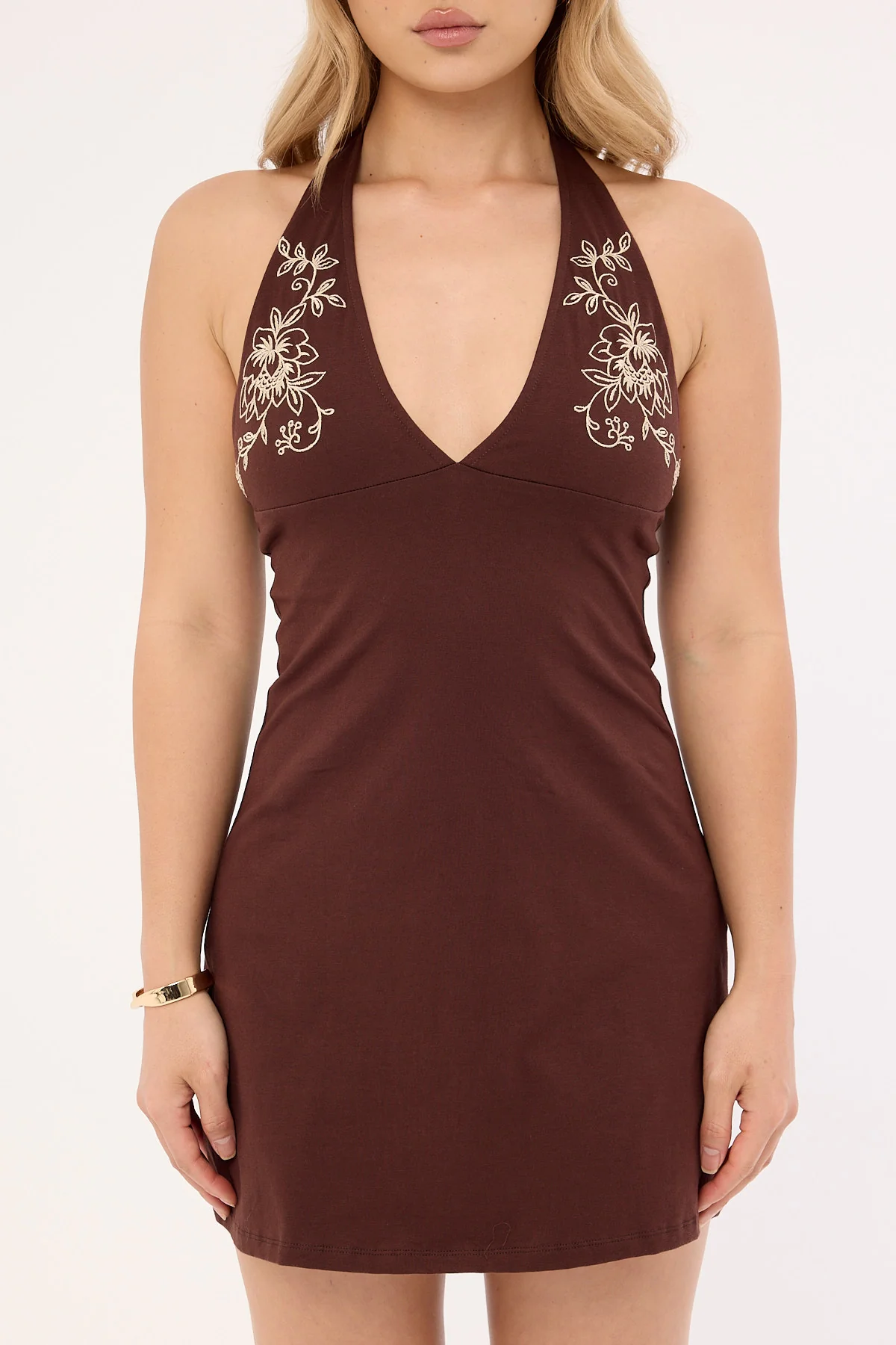 Motel Hepzhi Mini Dress Bitter Chocolate Floral Embroidery - Image 9