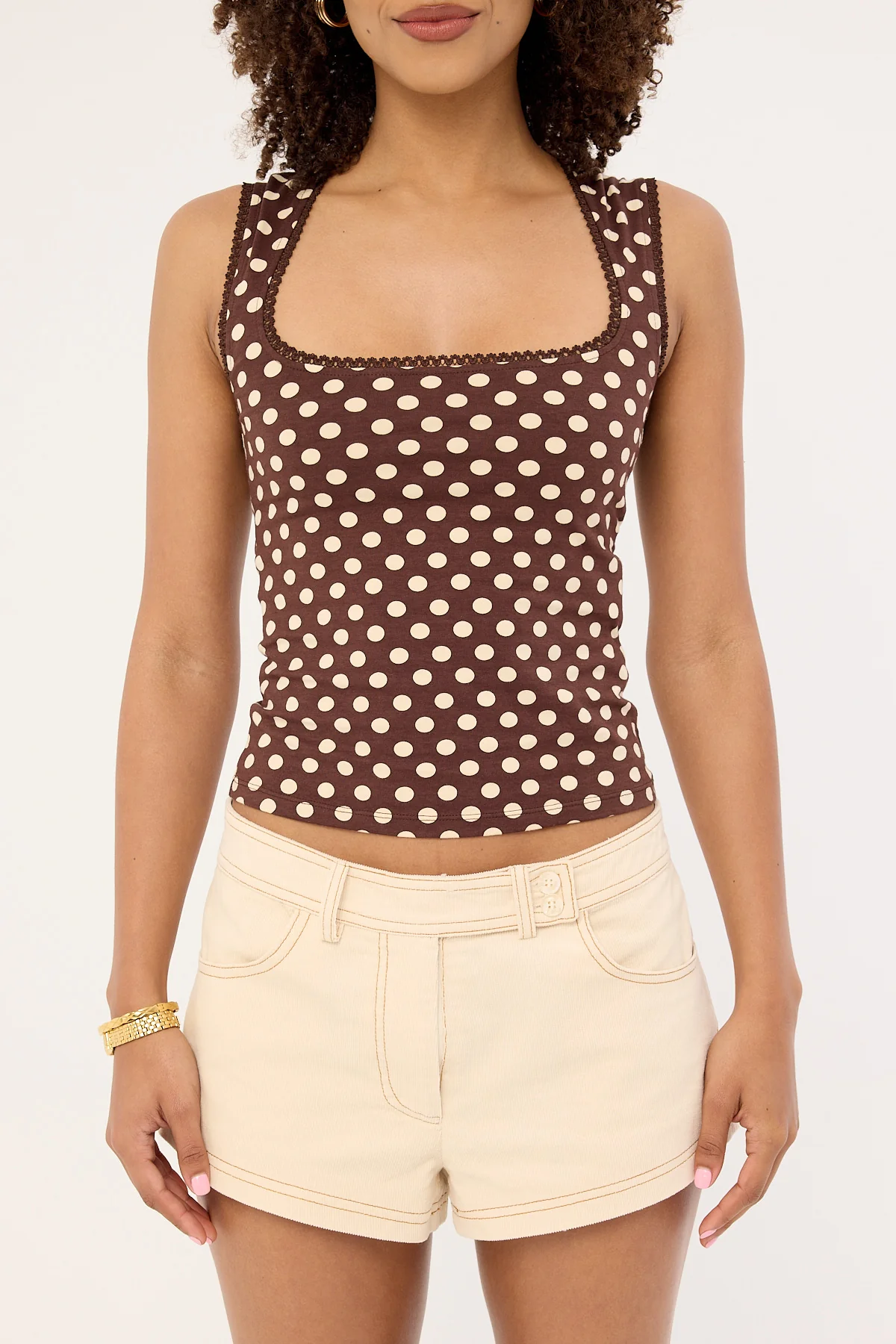 Motel Jinalo Top Small Cream Polka Brown - Image 8