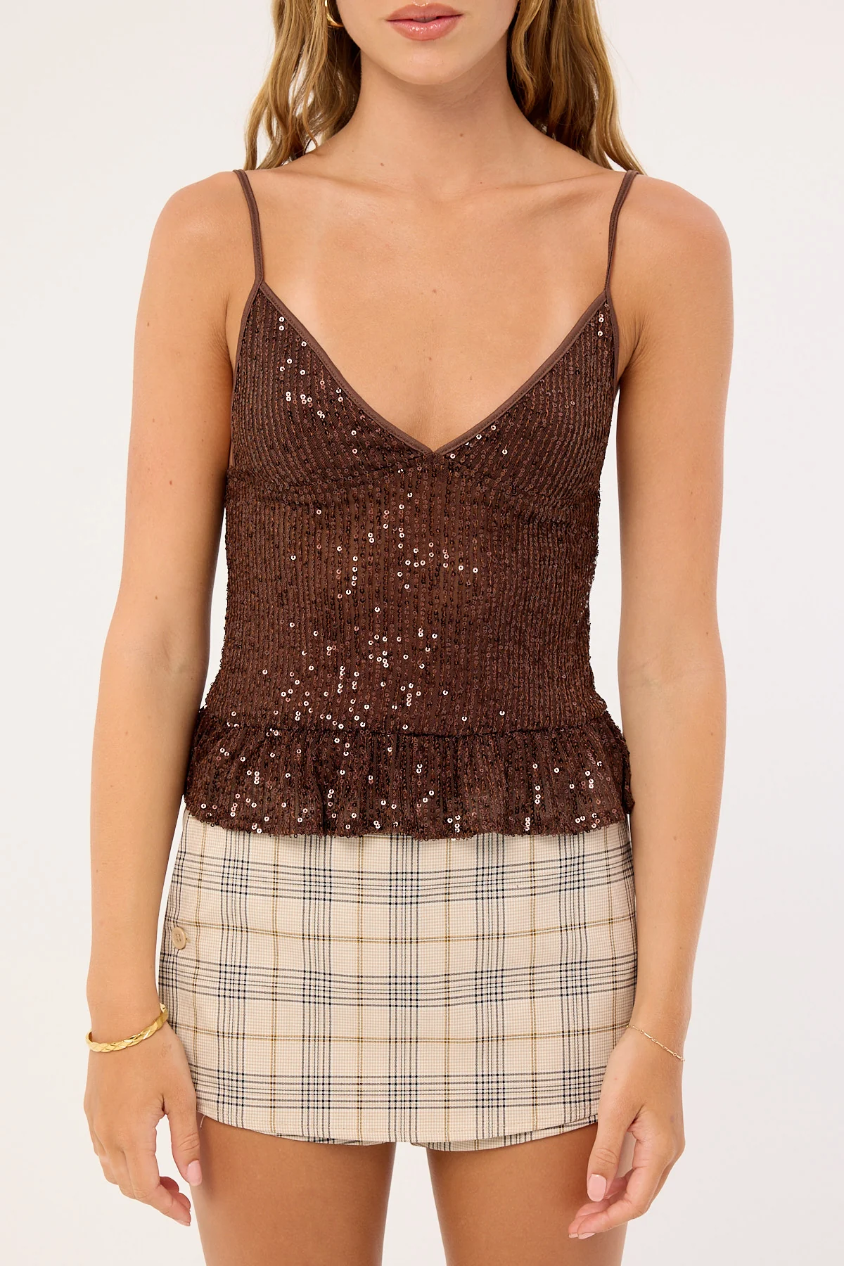 Motel Karka Top Drape Sequin Brown - Image 7