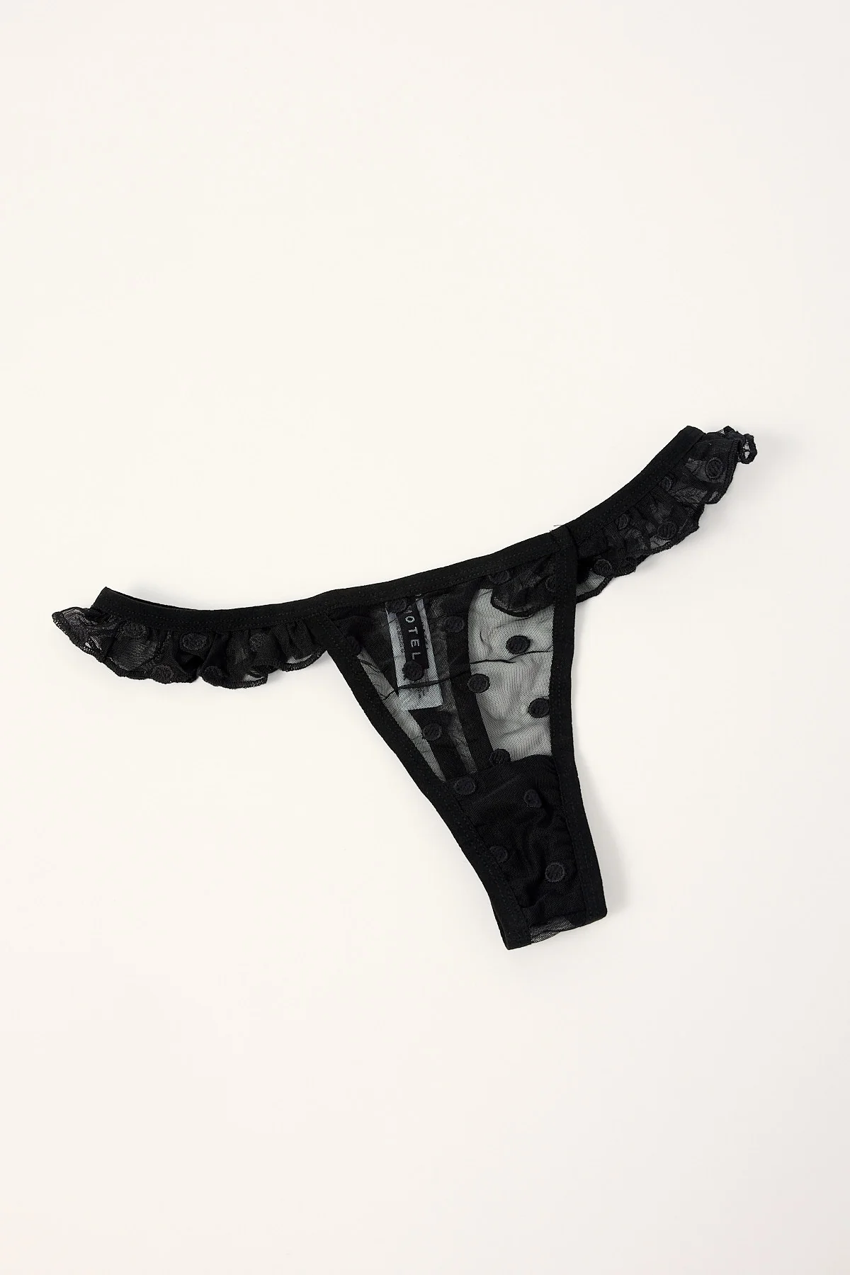 Motel Keyra Thong Black Mesh with Polka Embroidery