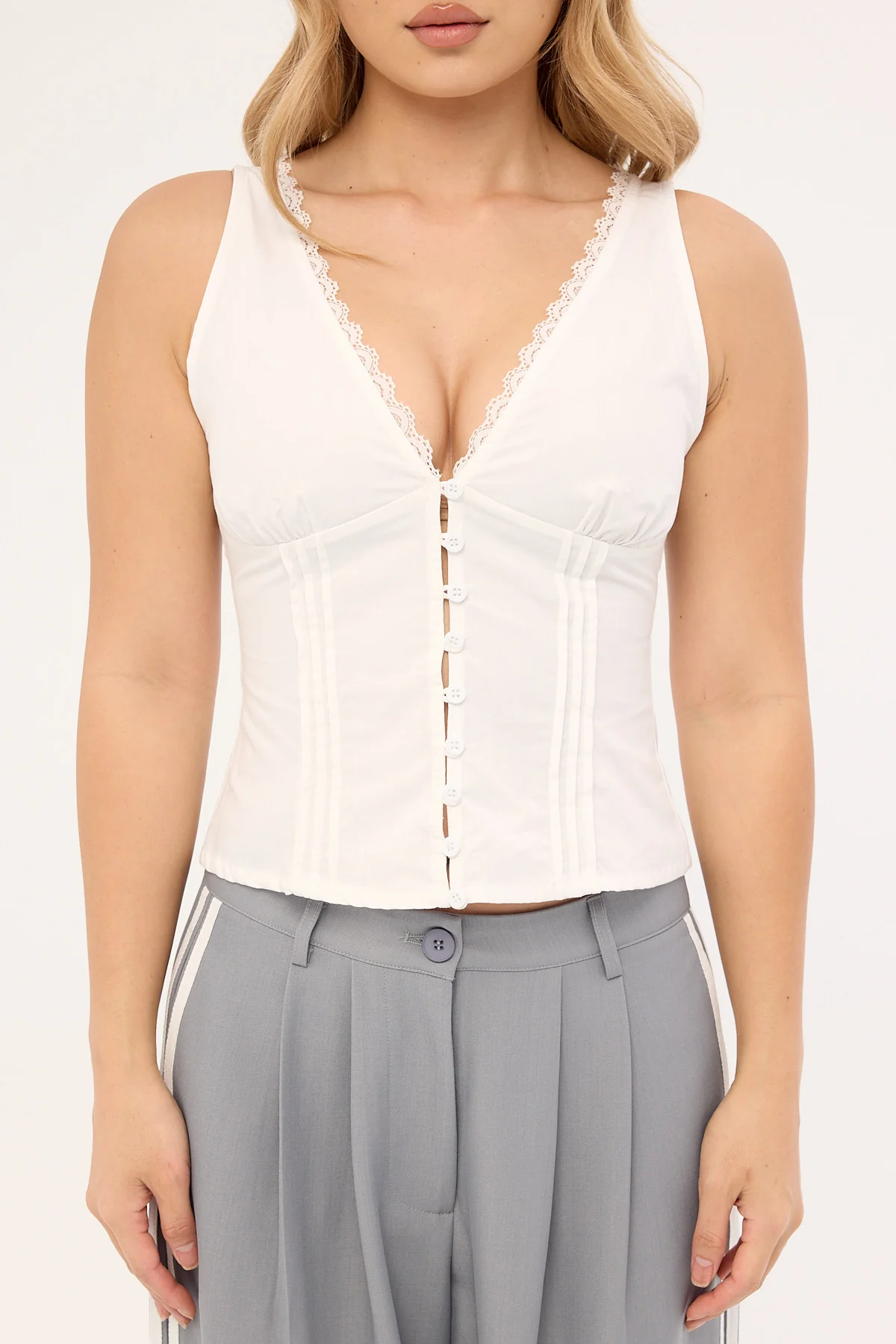 Motel Lasily Sleeveless Corset Top White - Image 6