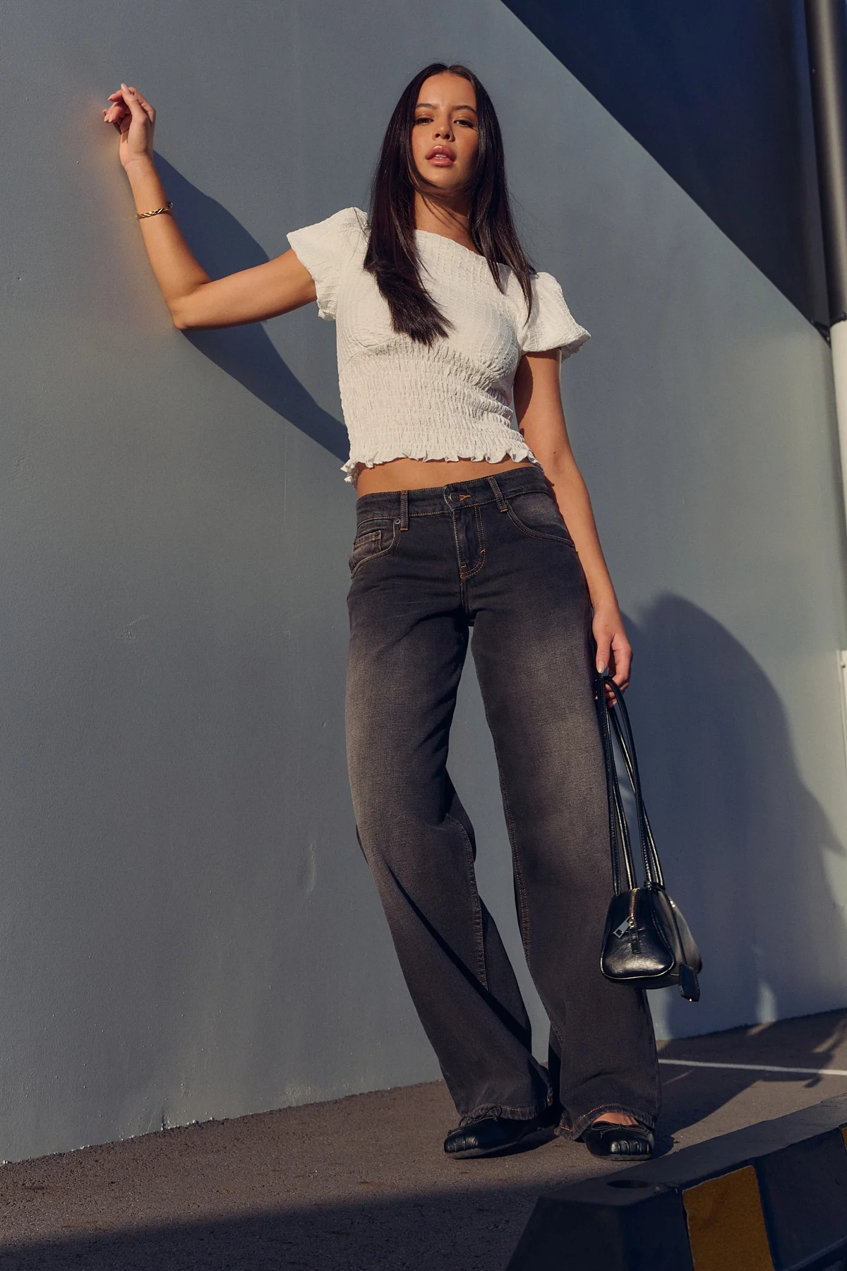 Motel Low Rise Parallel Jean Grey Used Bleach