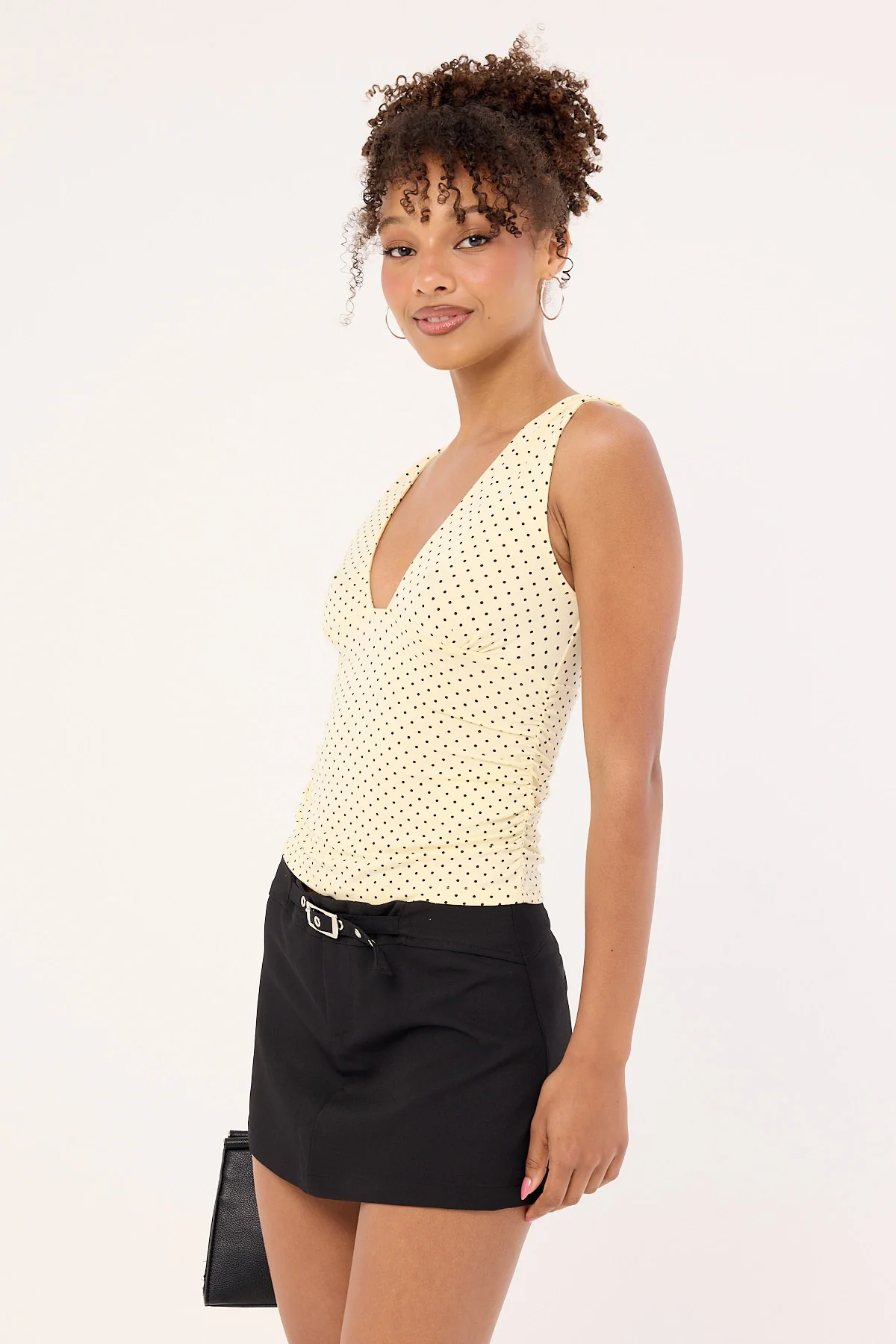 Motel Lycia Plunge Top Micro Polka Cream - Image 3