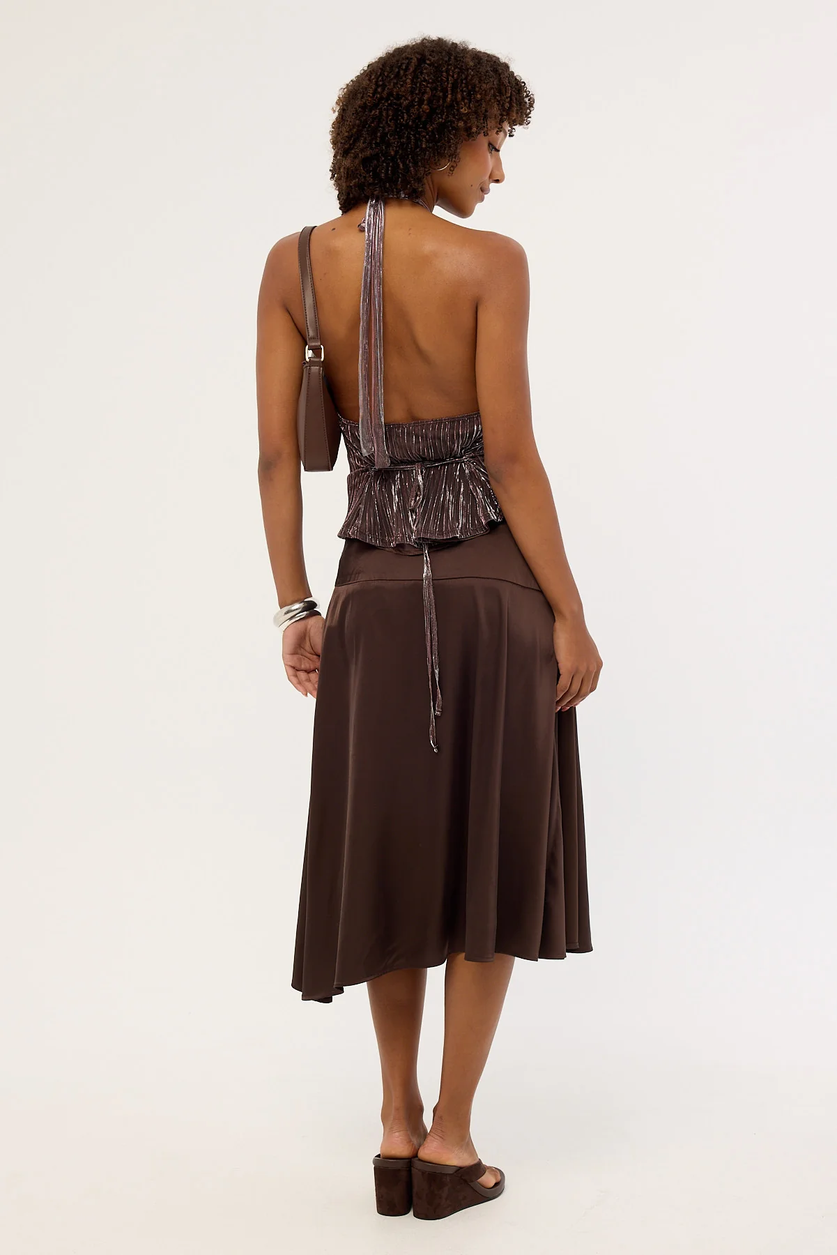 Motel Manyala Skirt SATIN DARK BROWN - Image 2