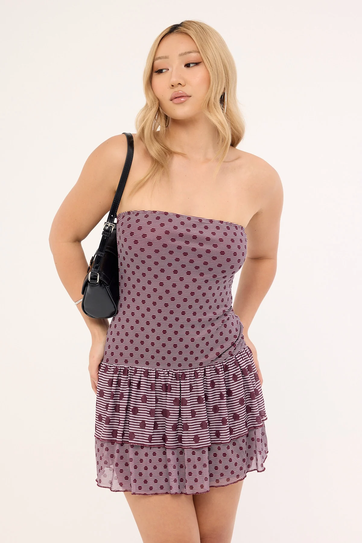 Motel Midea Dress Stripe Polka Plum - Image 5