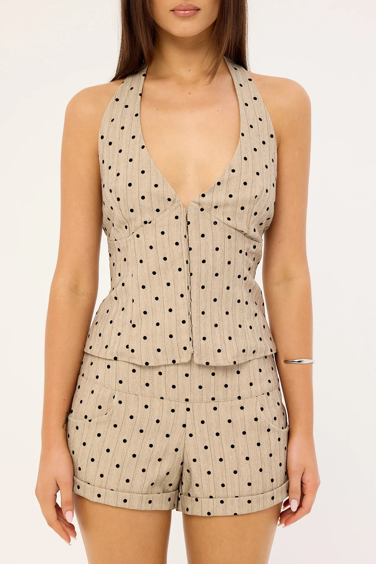 Motel Odin Top Polka Pinstripe Beige - Image 7