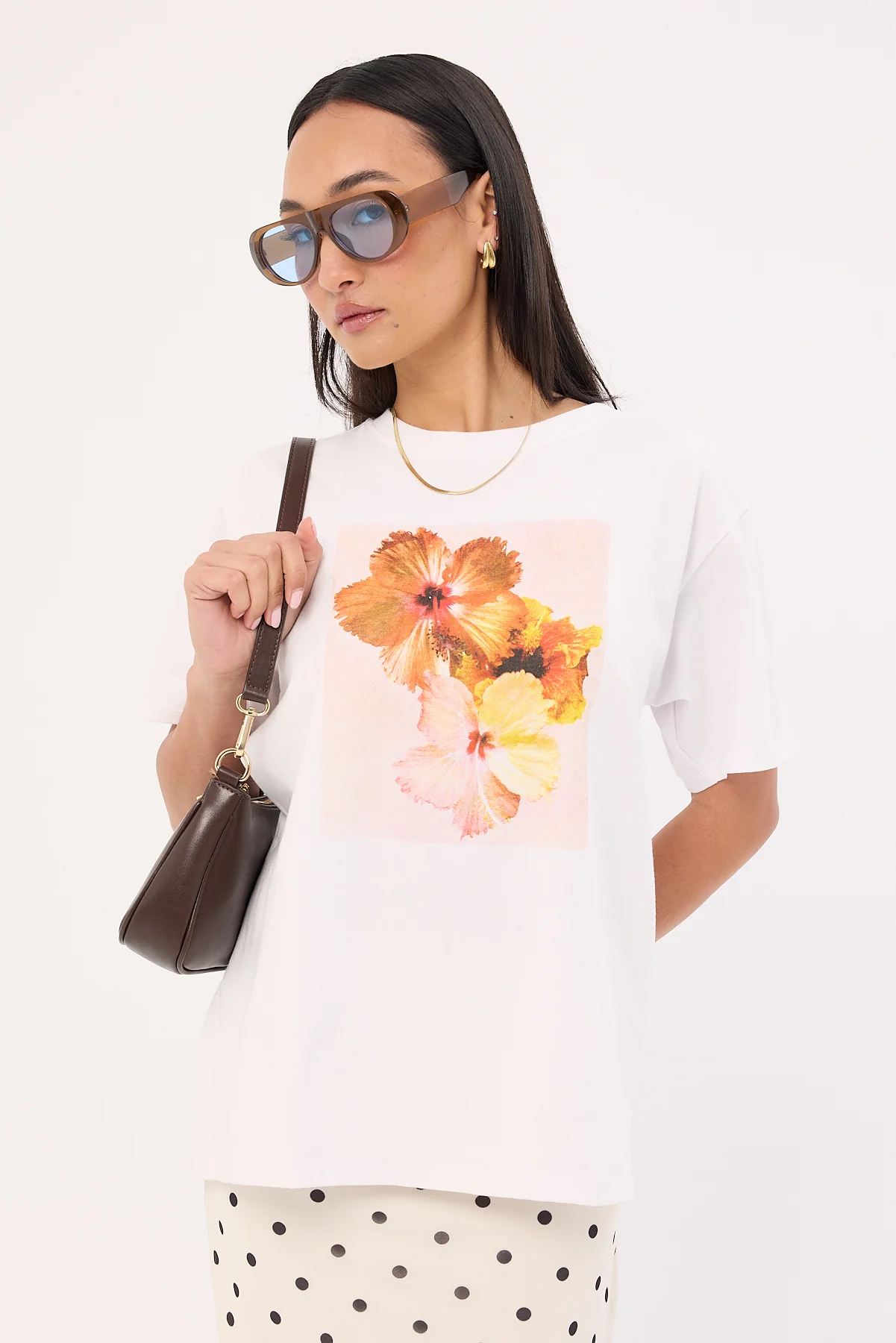 Motel Oversize Basic Tee White Hibicus