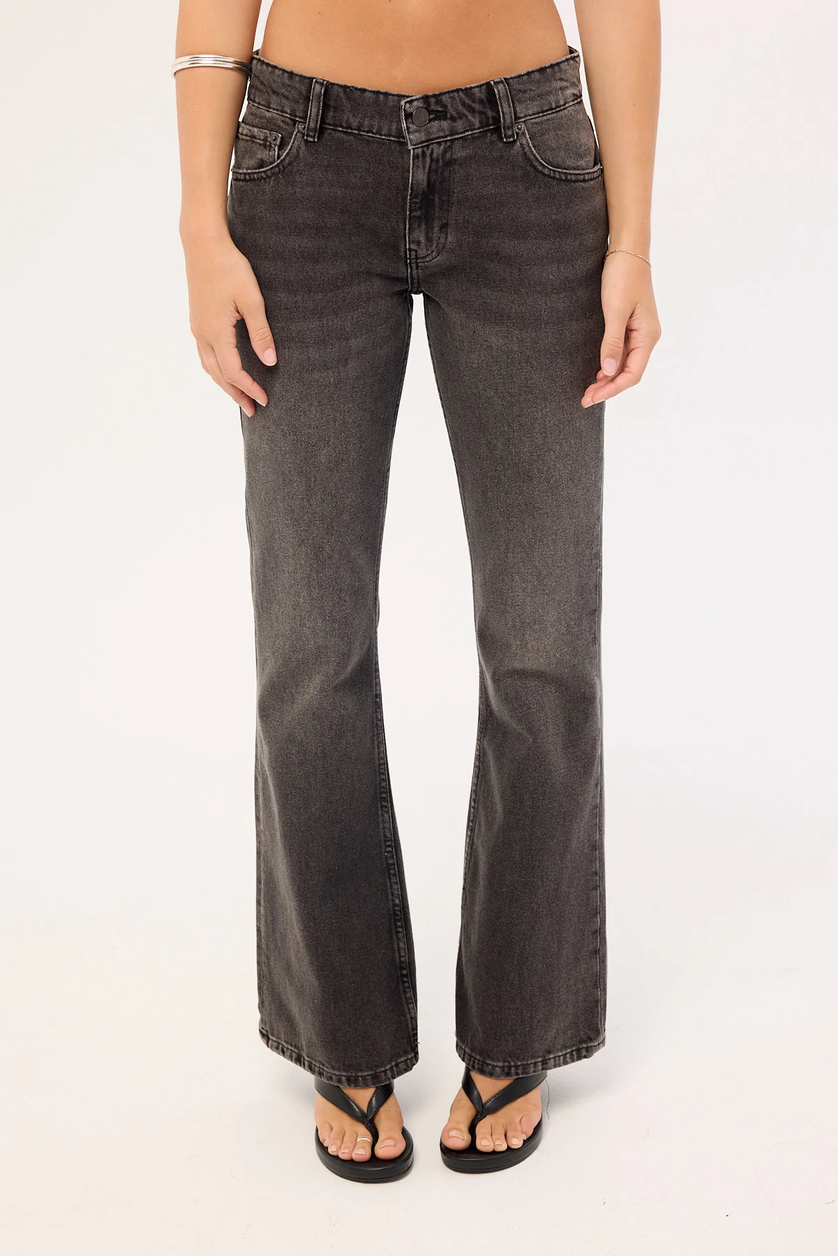 Motel Rigid Low Rise Flare Jeans Washed Black Grey - Image 7