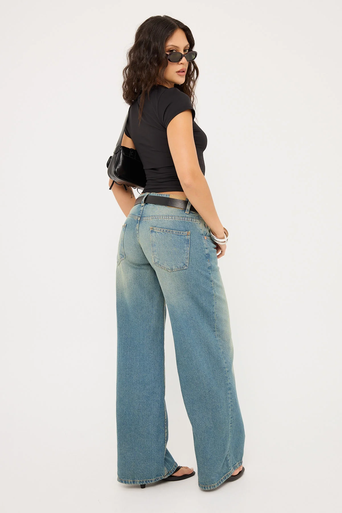 Motel Roomy Extra Wide Low Rise Jean Vintage Blue Green - Image 11