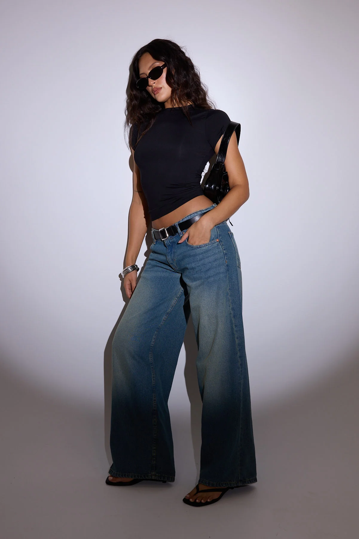 Motel Roomy Extra Wide Low Rise Jean Vintage Blue Green - Image 12