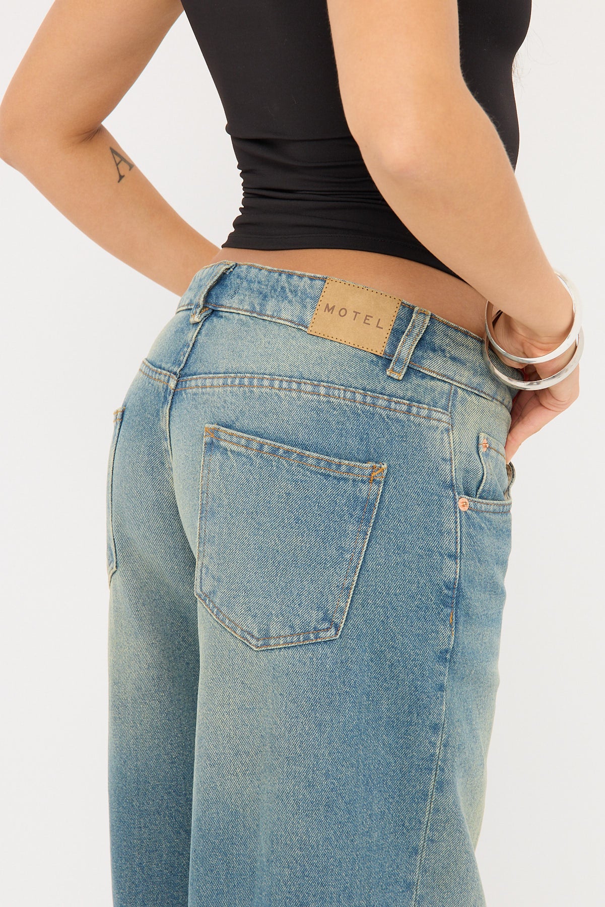 Motel Roomy Extra Wide Low Rise Jean Vintage Blue Green - Image 13