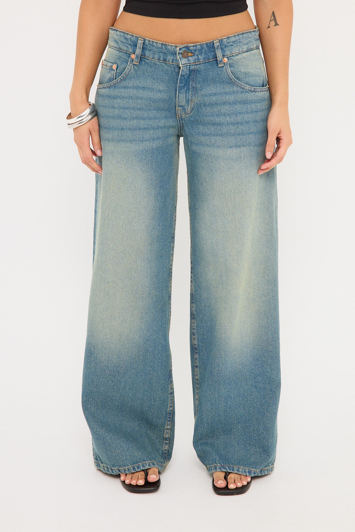 Motel Roomy Extra Wide Low Rise Jean Vintage Blue Green - Image 14