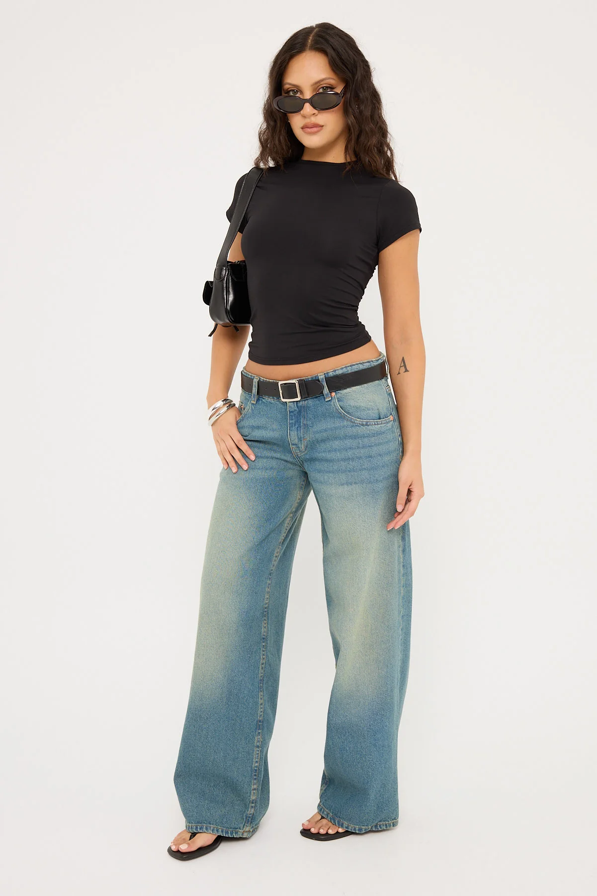 Motel Roomy Extra Wide Low Rise Jean Vintage Blue Green - Image 8