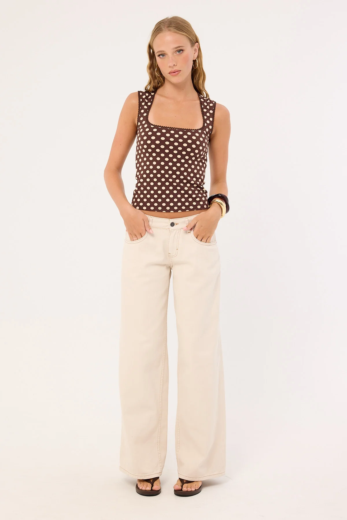 Motel Roomy Extra Wide Low Rise Jeans Off White