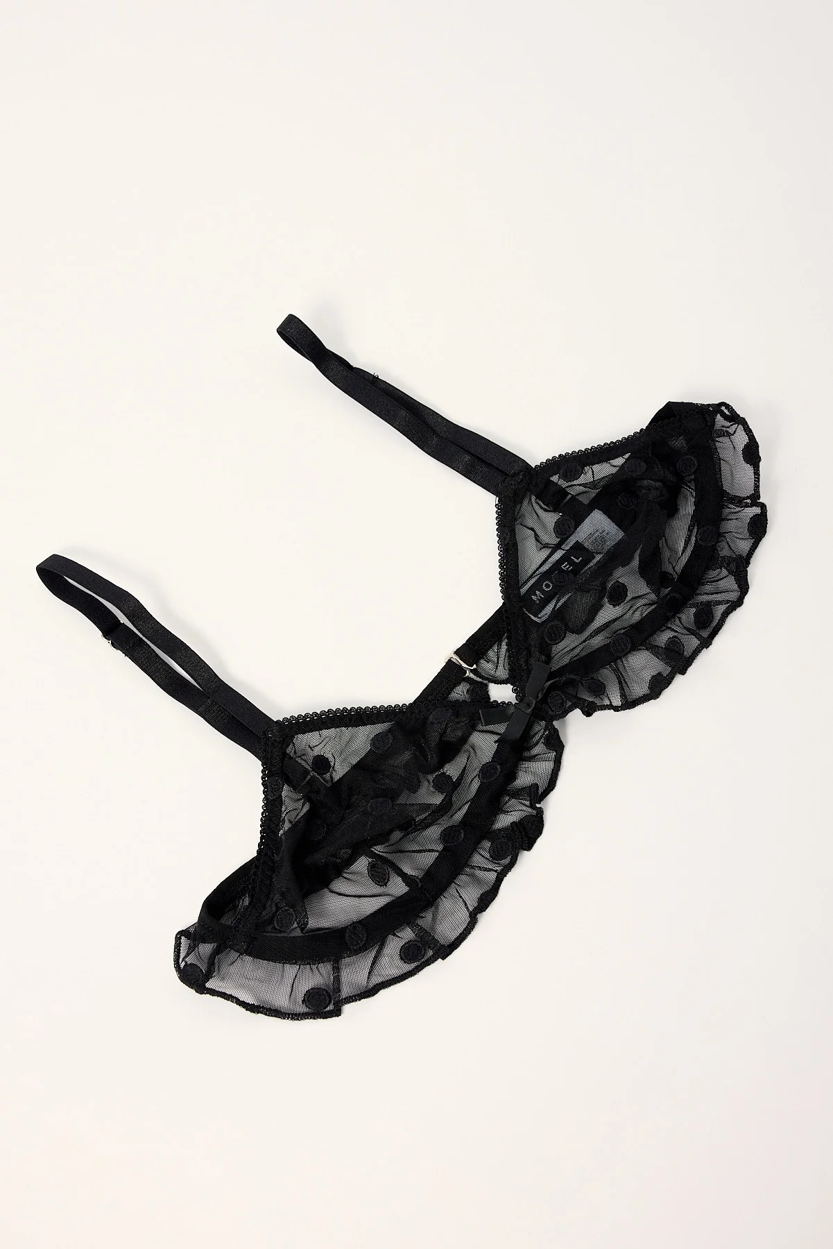 Motel Rua Bra Black Mesh with Polka Embroidery
