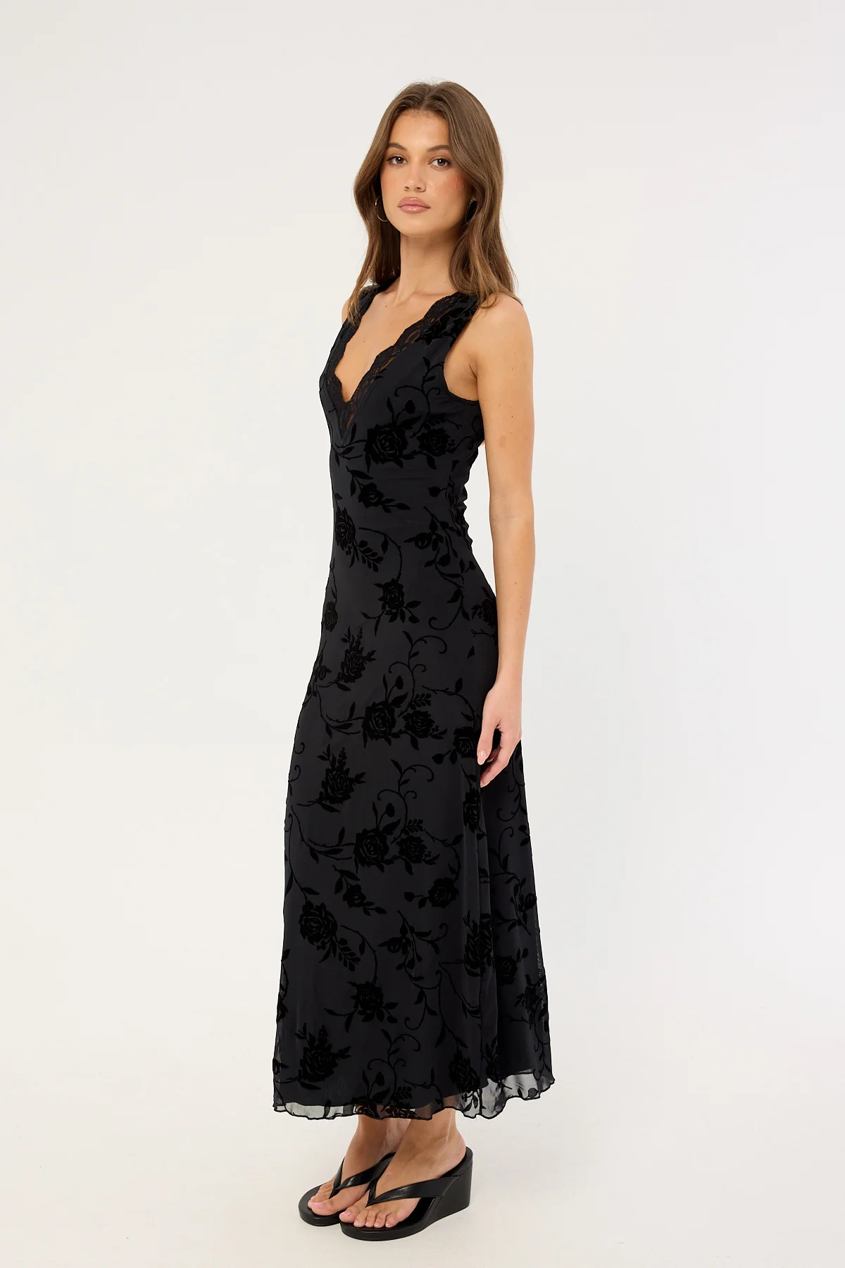Motel Saga Midi Dress Rose Flock Black - Image 4