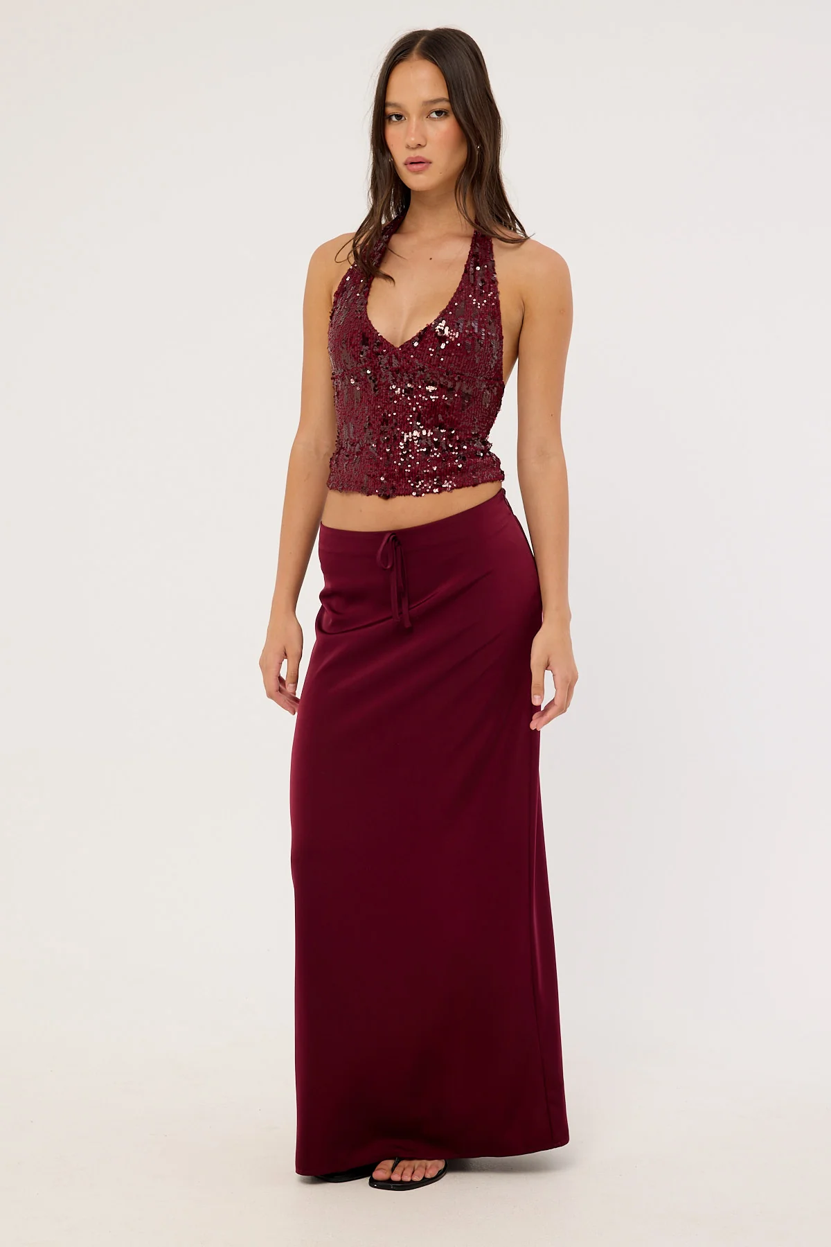 Motel Sarinem Skirt Satin Burgundy - Image 3