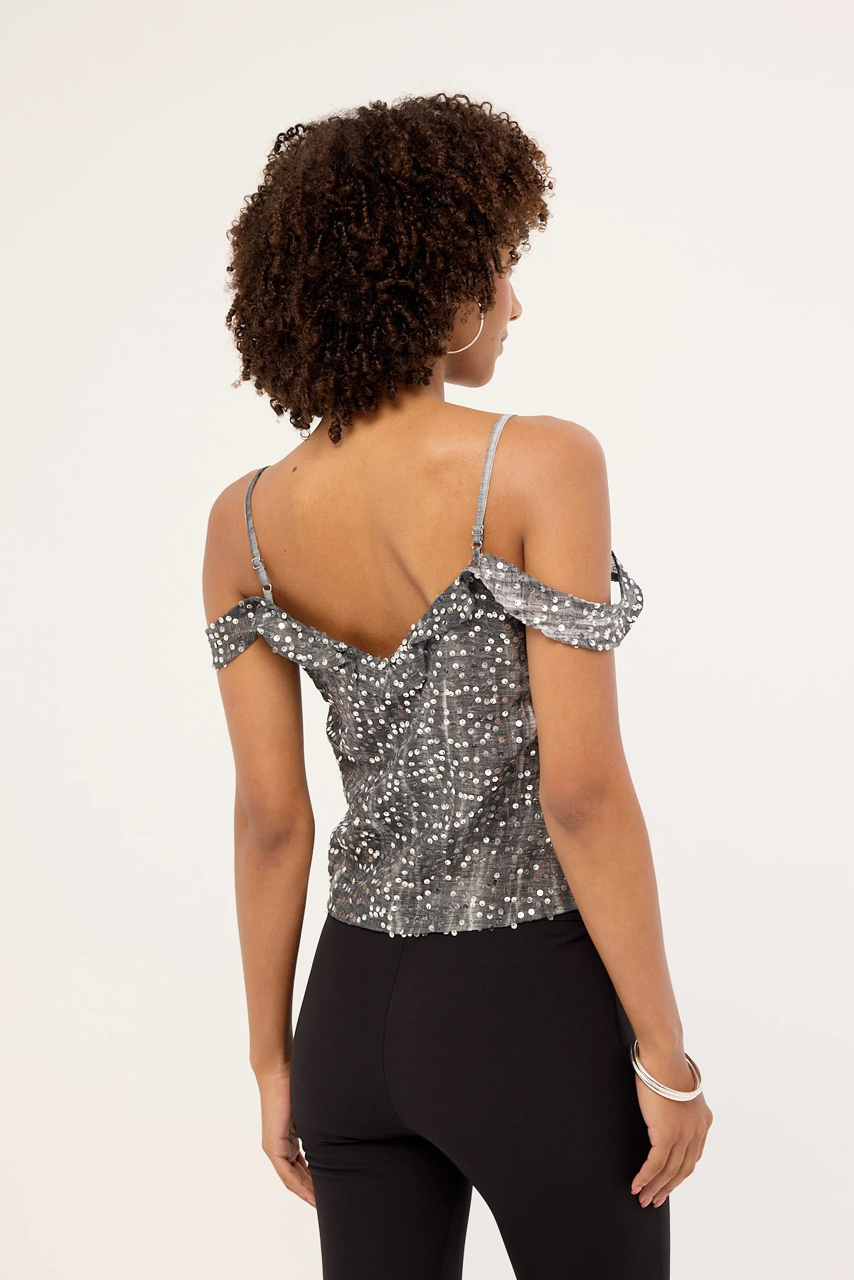 Motel Savira Top Chiffon Sequin Grey - Image 5
