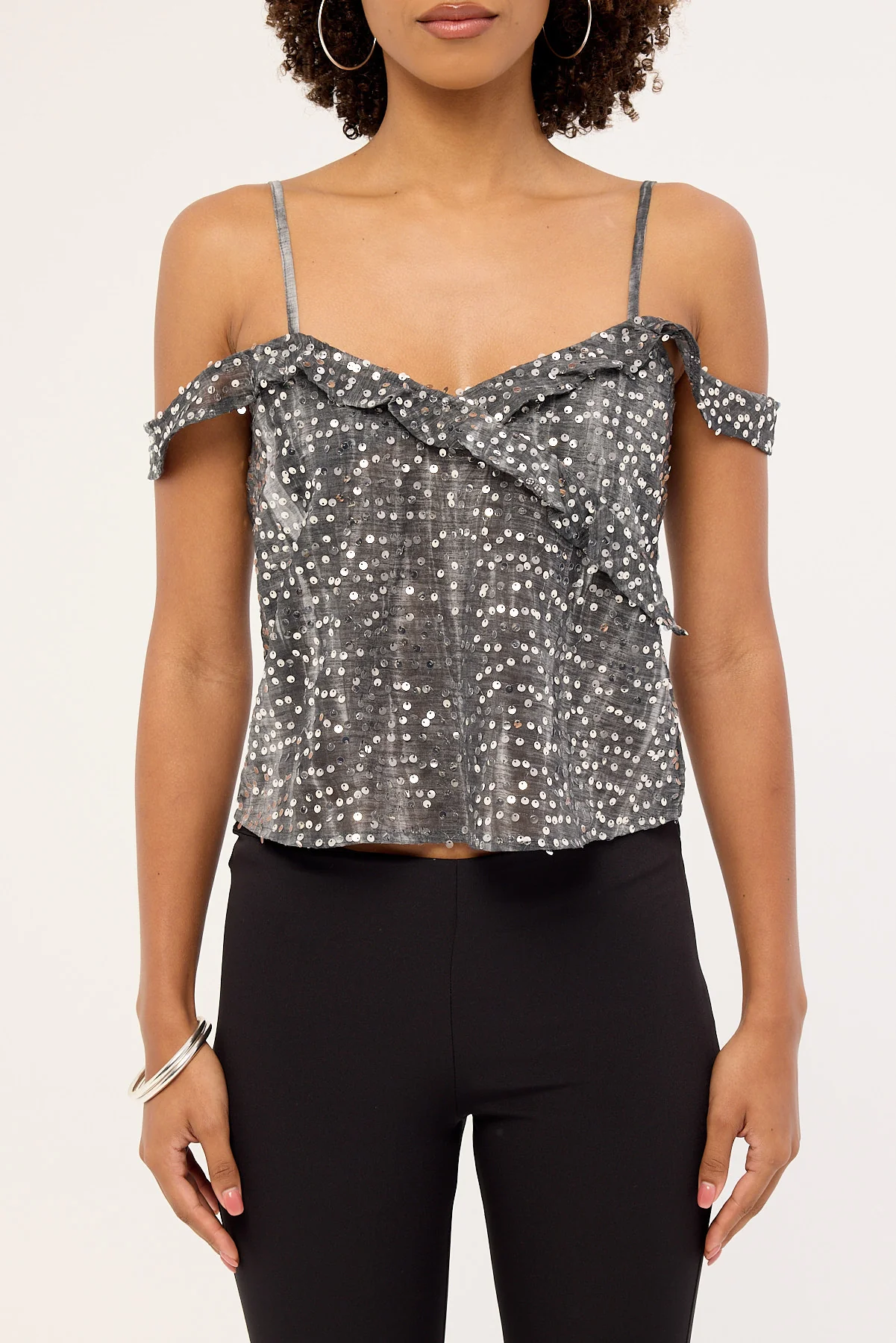 Motel Savira Top Chiffon Sequin Grey - Image 6