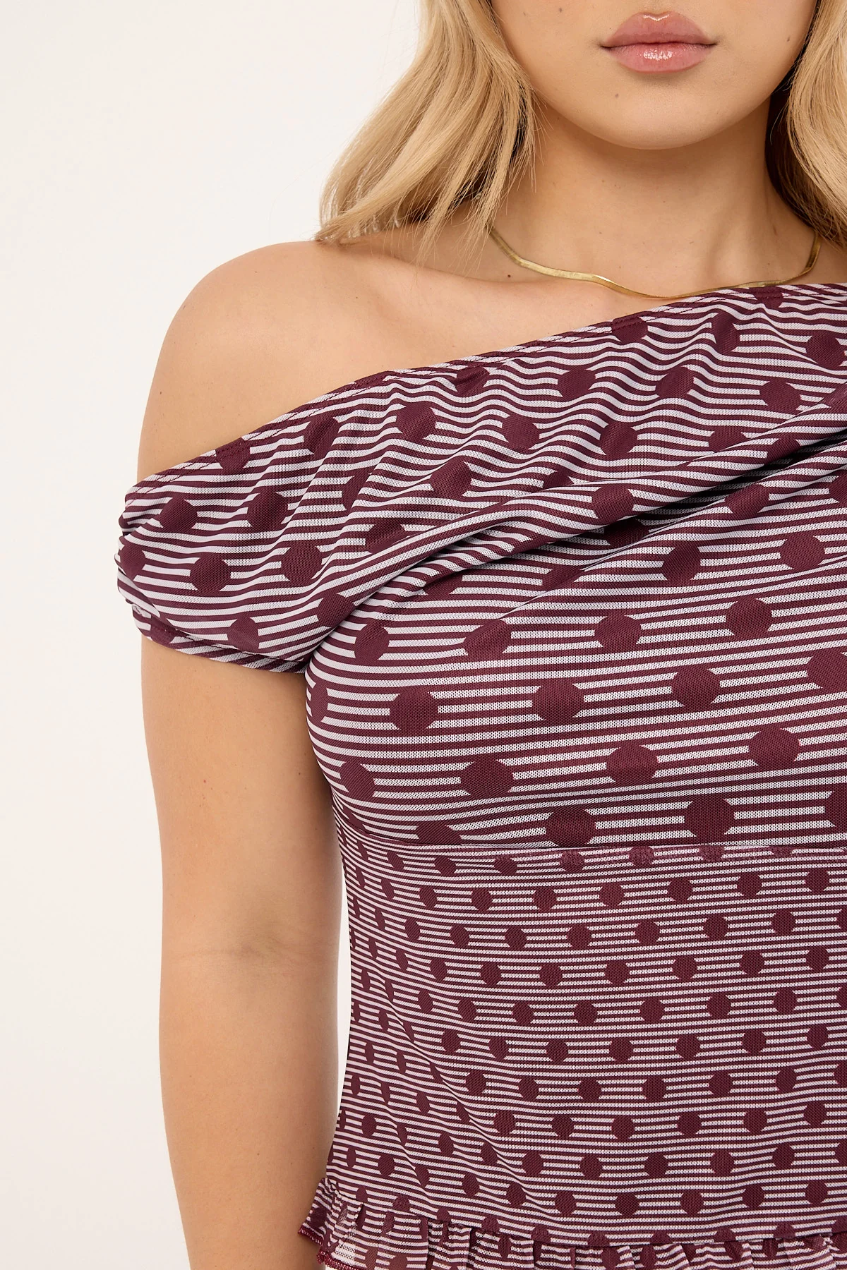Motel Tarya Top Stripe Polka Plum - Image 4
