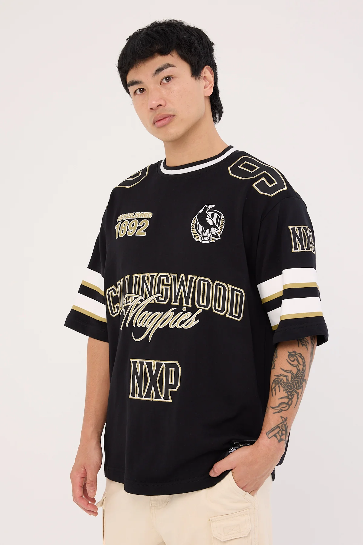 Nena & Pasadena Collingwood League Loopback Tee Jet Black - Image 2