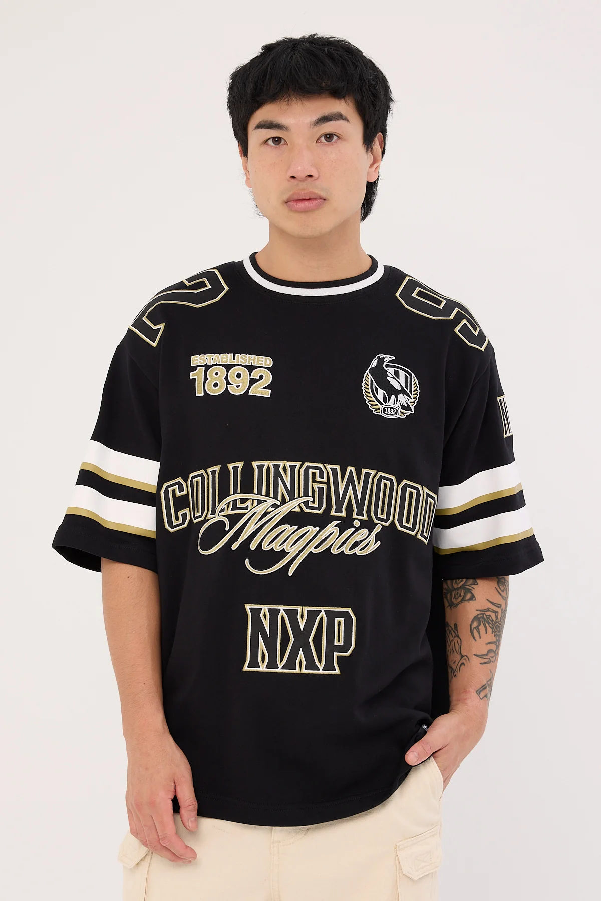 Nena & Pasadena Collingwood League Loopback Tee Jet Black - Image 4