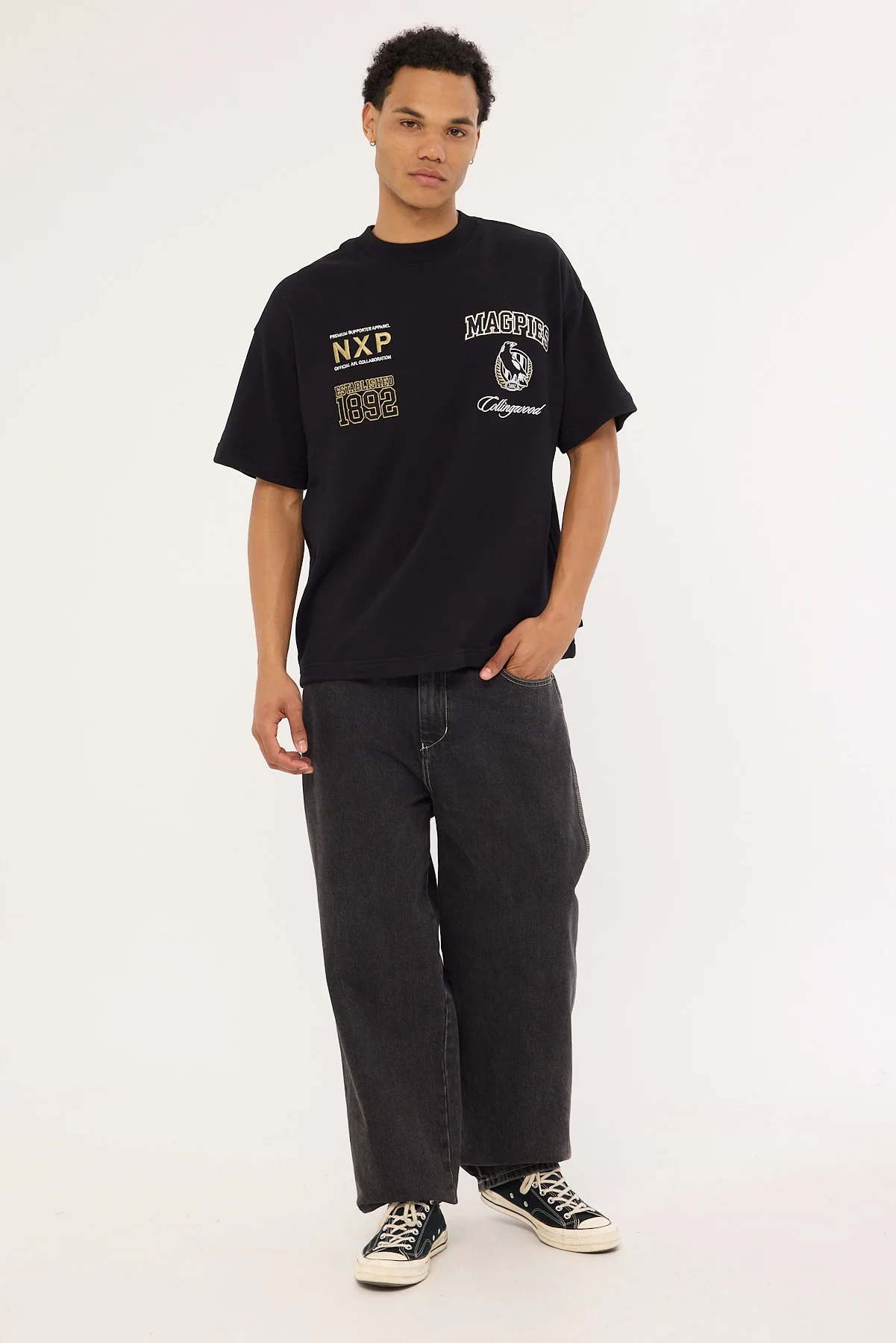 Nena & Pasadena Collingwood Stadium Loopback Tee Black - Image 4