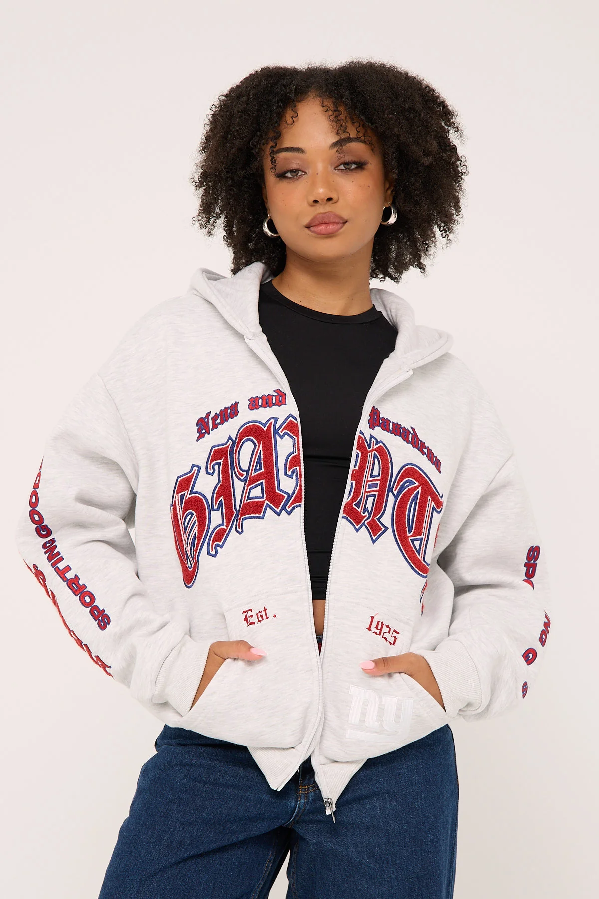 Nena & Pasadena NY-Giants Coach Zip Hoodie Snow Marle - Image 9
