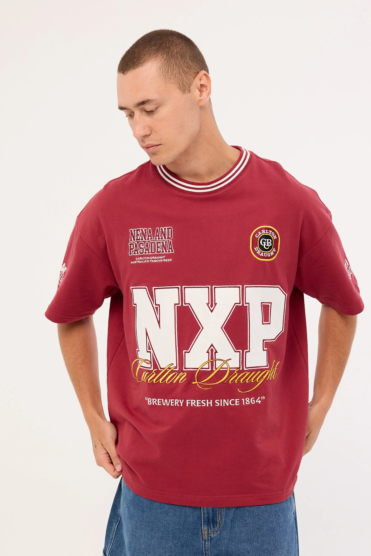 Nena & Pasadena Spirits Loopback Raptor Tee Burgundy