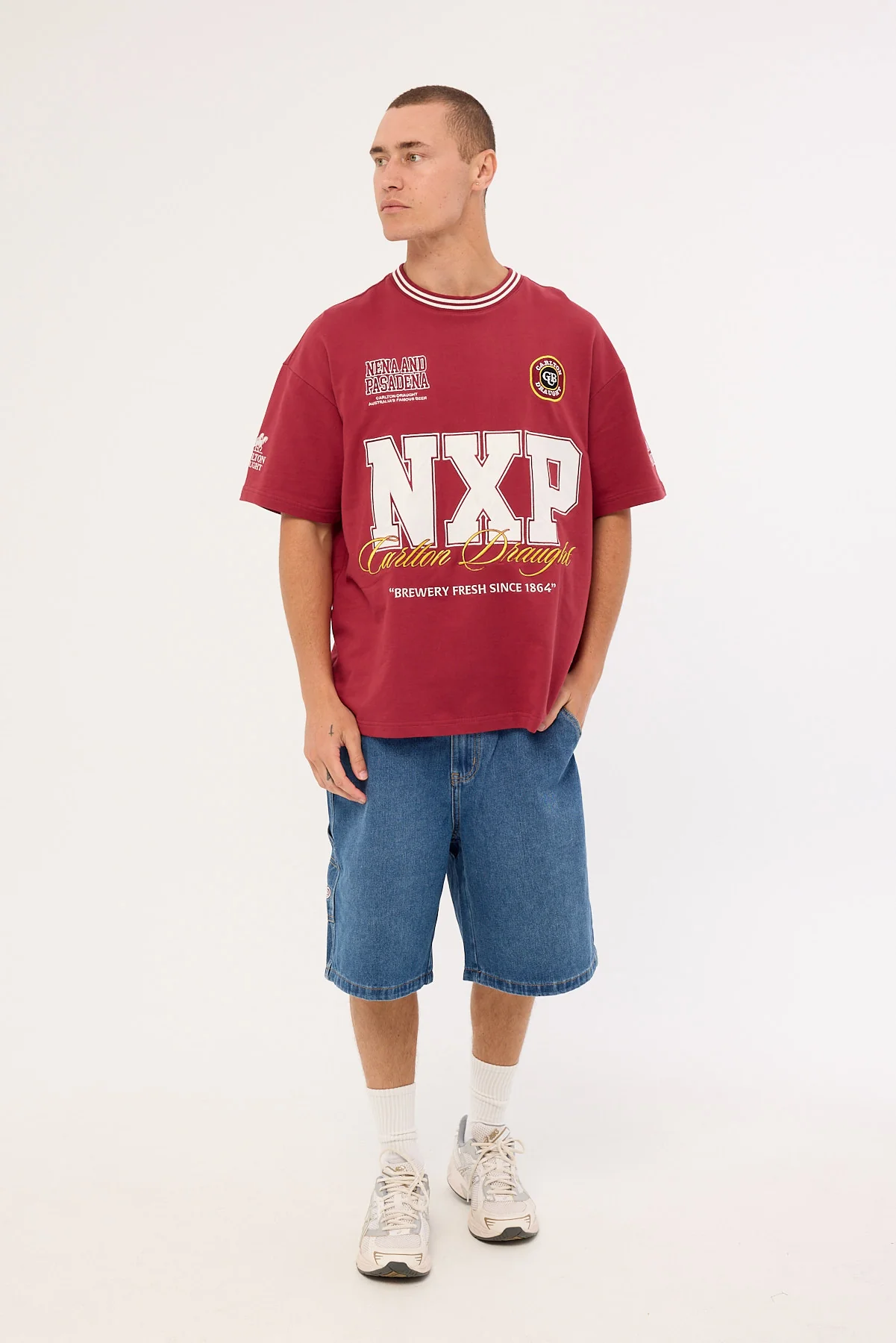 Nena & Pasadena Spirits Loopback Raptor Tee Burgundy - Image 2