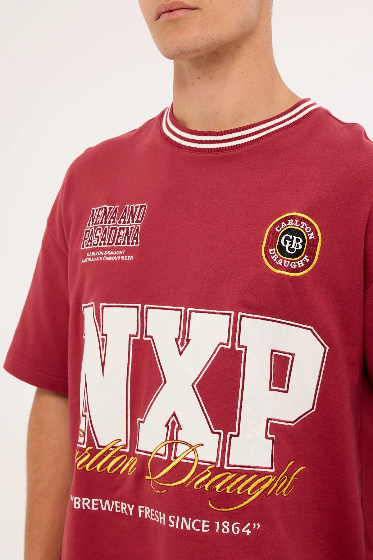 Nena & Pasadena Spirits Loopback Raptor Tee Burgundy - Image 3