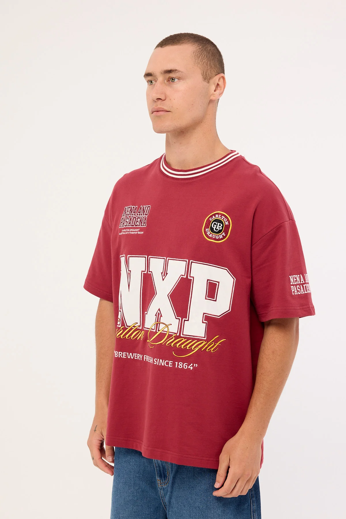Nena & Pasadena Spirits Loopback Raptor Tee Burgundy - Image 4