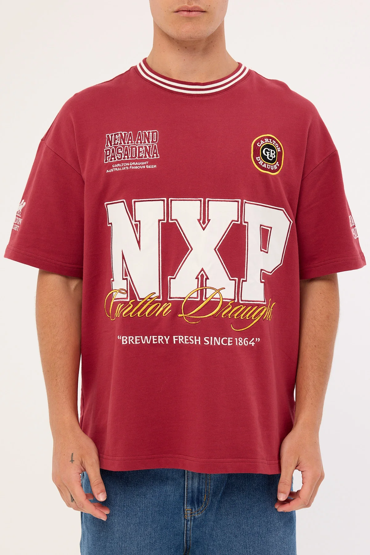 Nena & Pasadena Spirits Loopback Raptor Tee Burgundy - Image 6