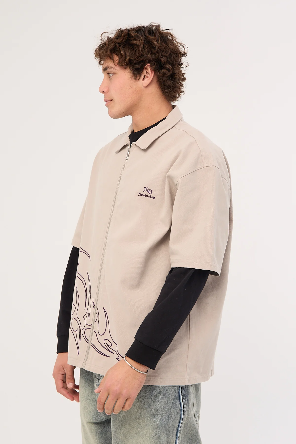 Neovision Aethera Oversize Zip Through Shirt Washed Grey - Image 4