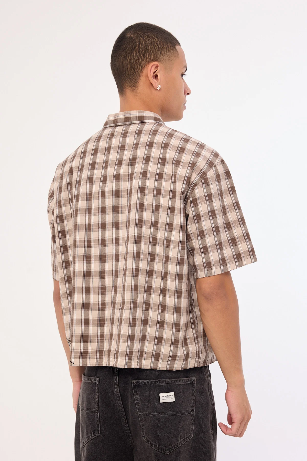 Neovision Arachnid Oversize Cropped Shirt Brown/Taupe Check - Image 7