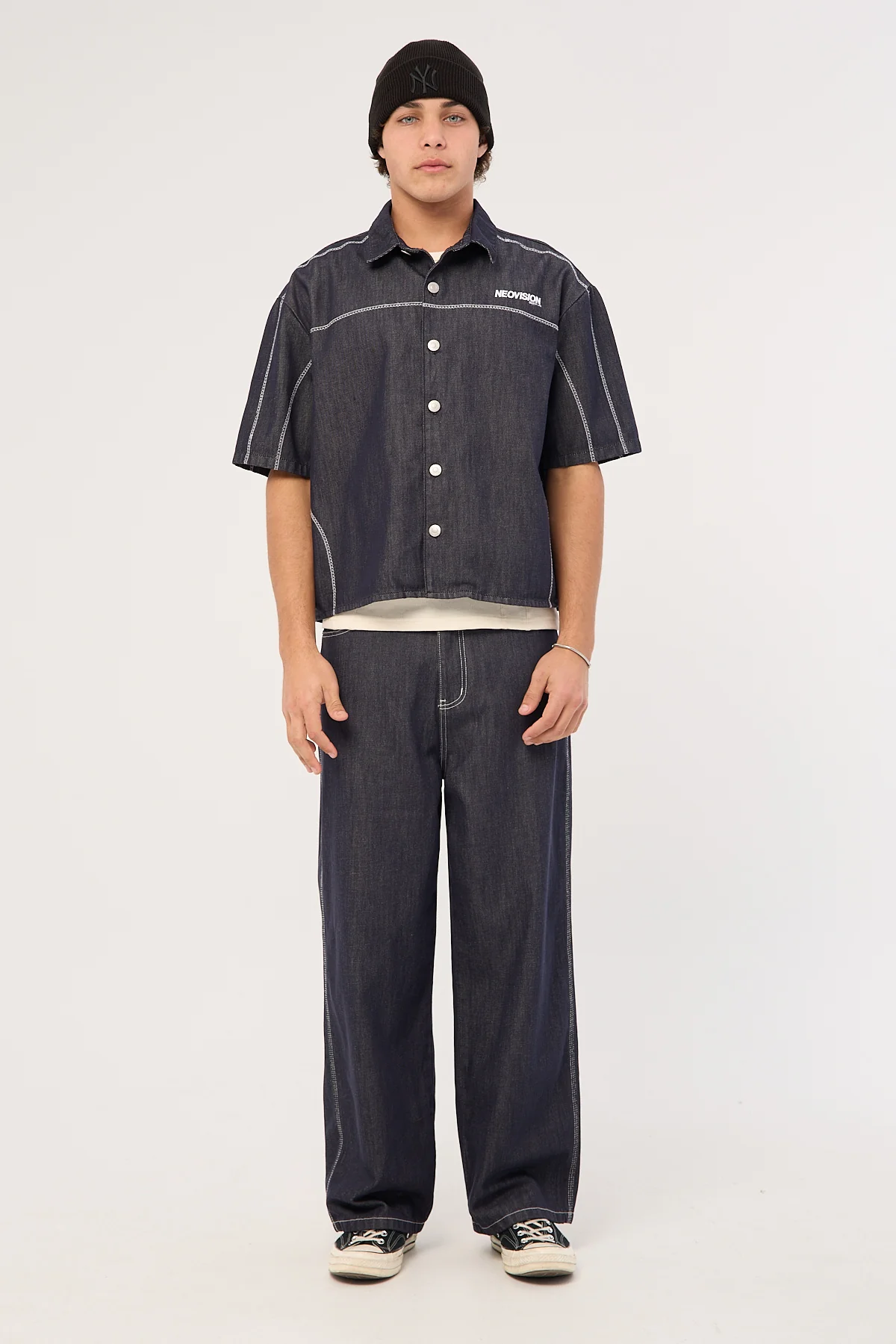 Neovision Bitrate Oversize Cropped Shirt Raw Indigo - Image 3