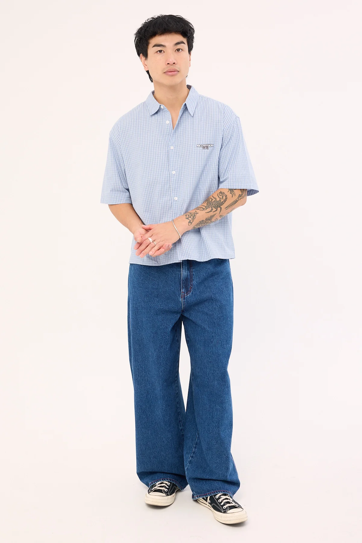 Neovision Break Oversize Cropped Shirt Blue Check - Image 3