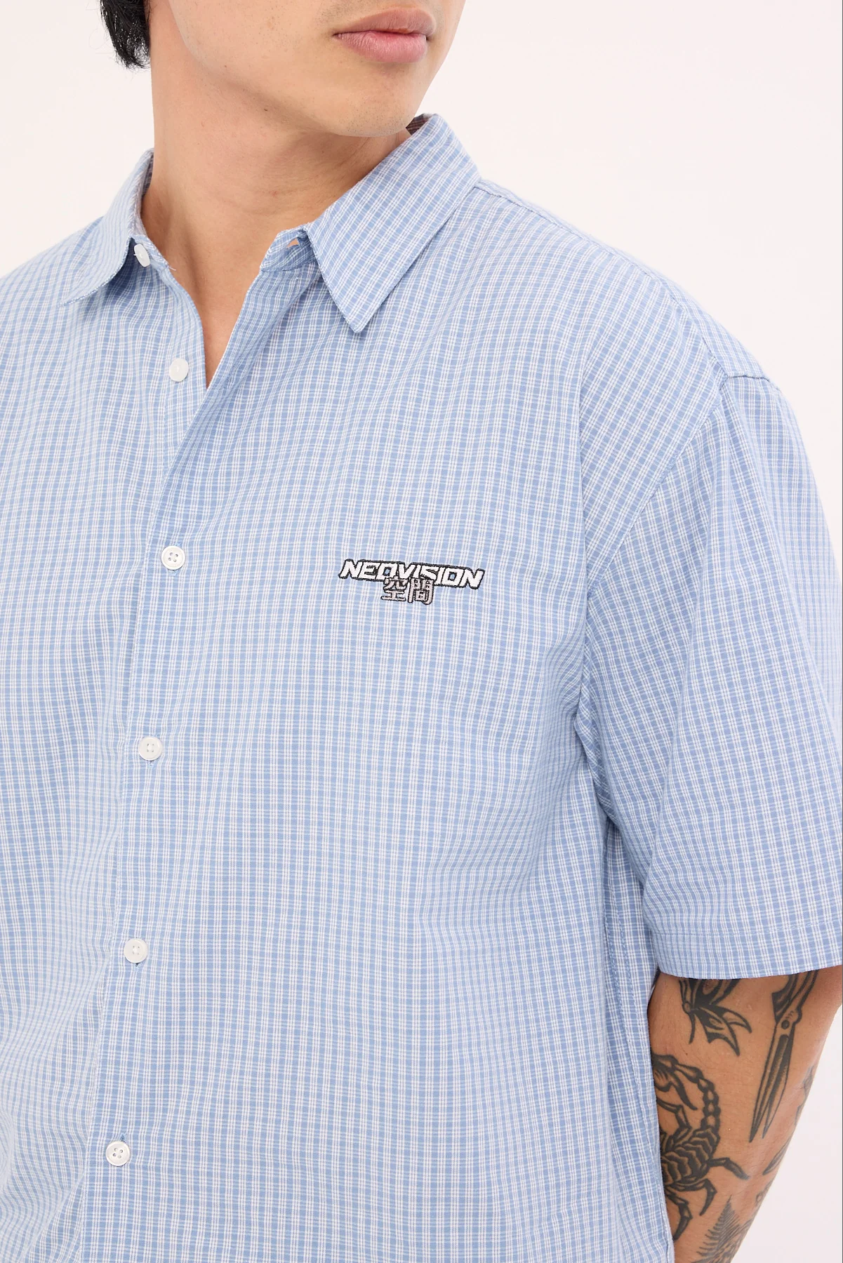 Neovision Break Oversize Cropped Shirt Blue Check - Image 6