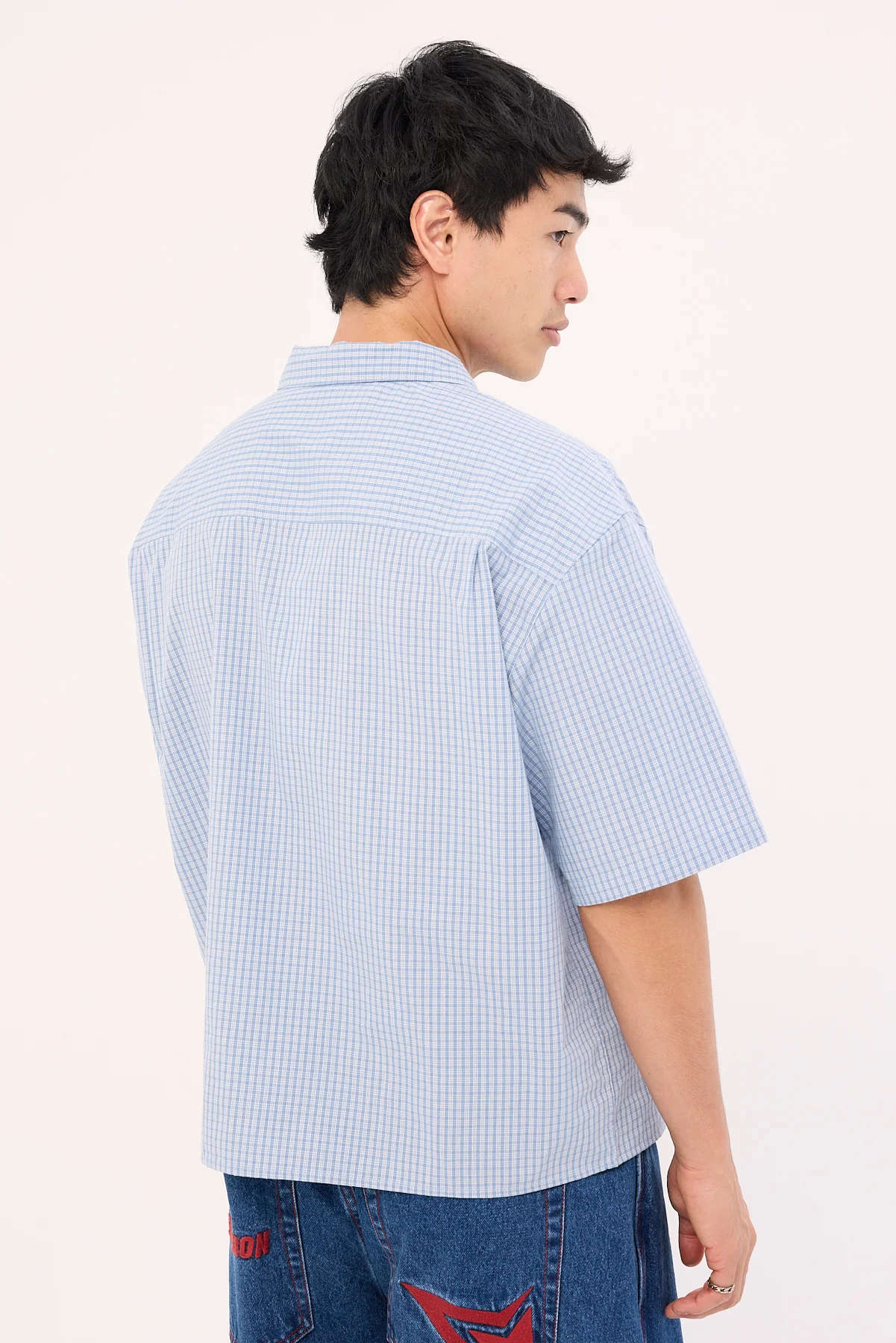 Neovision Break Oversize Cropped Shirt Blue Check - Image 7