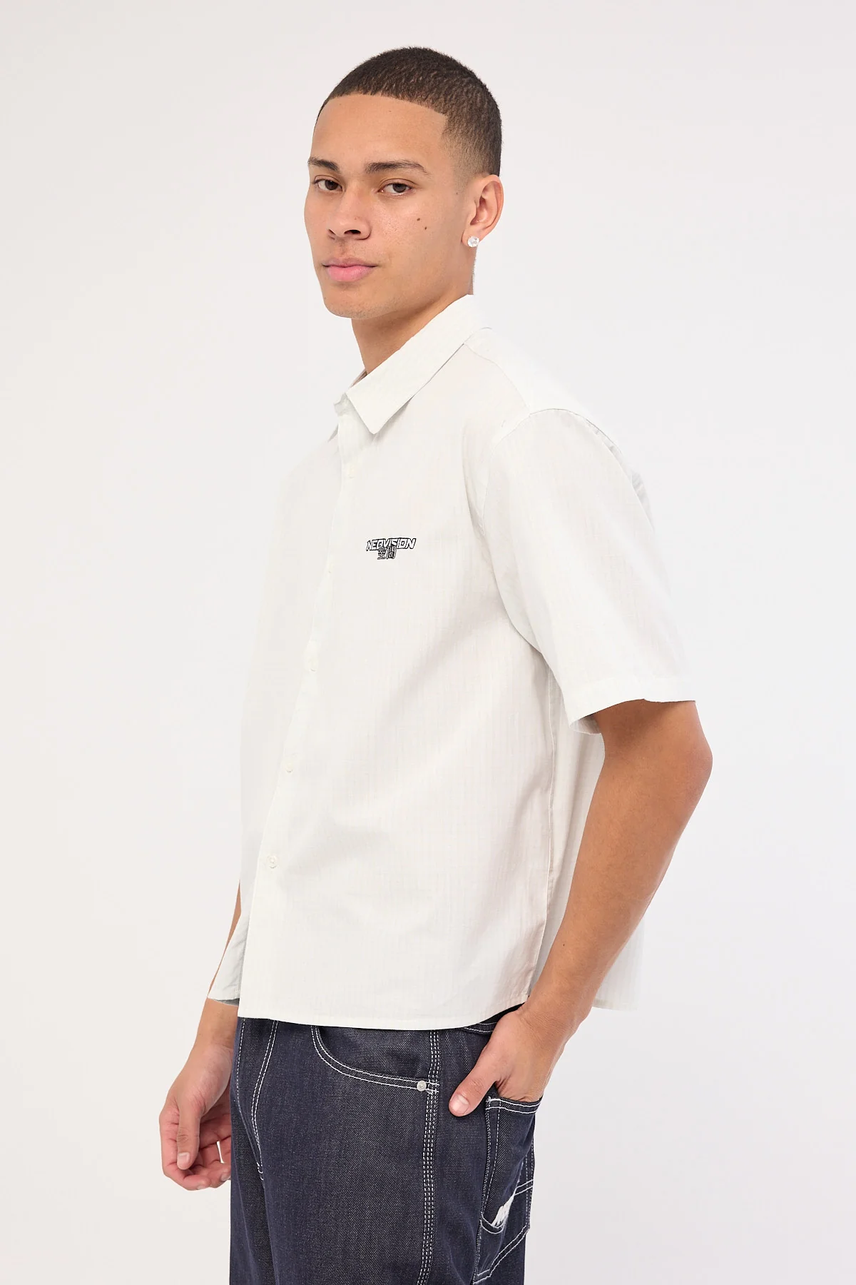 Neovision Break Oversize Cropped Shirt Light Green Check - Image 4