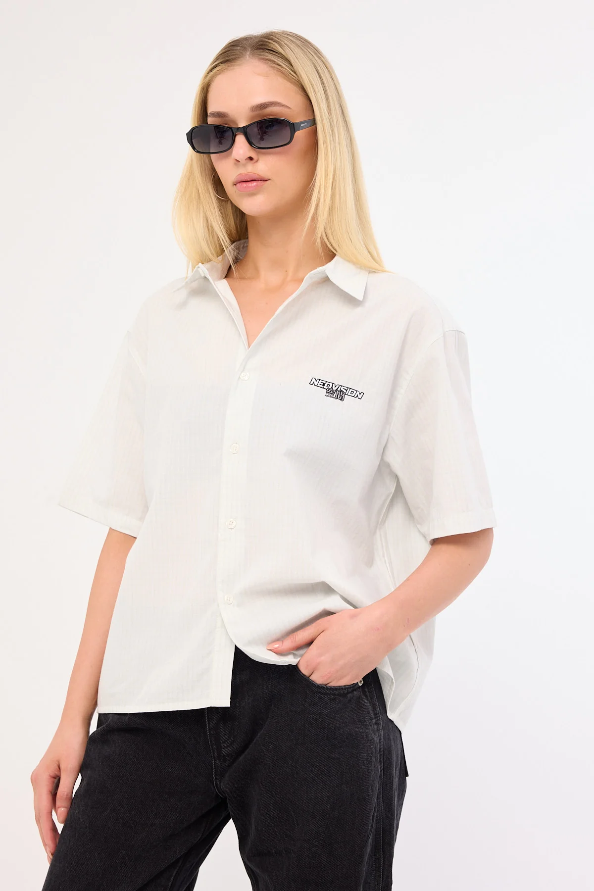 Neovision Break Oversize Cropped Shirt Light Green Check - Image 5