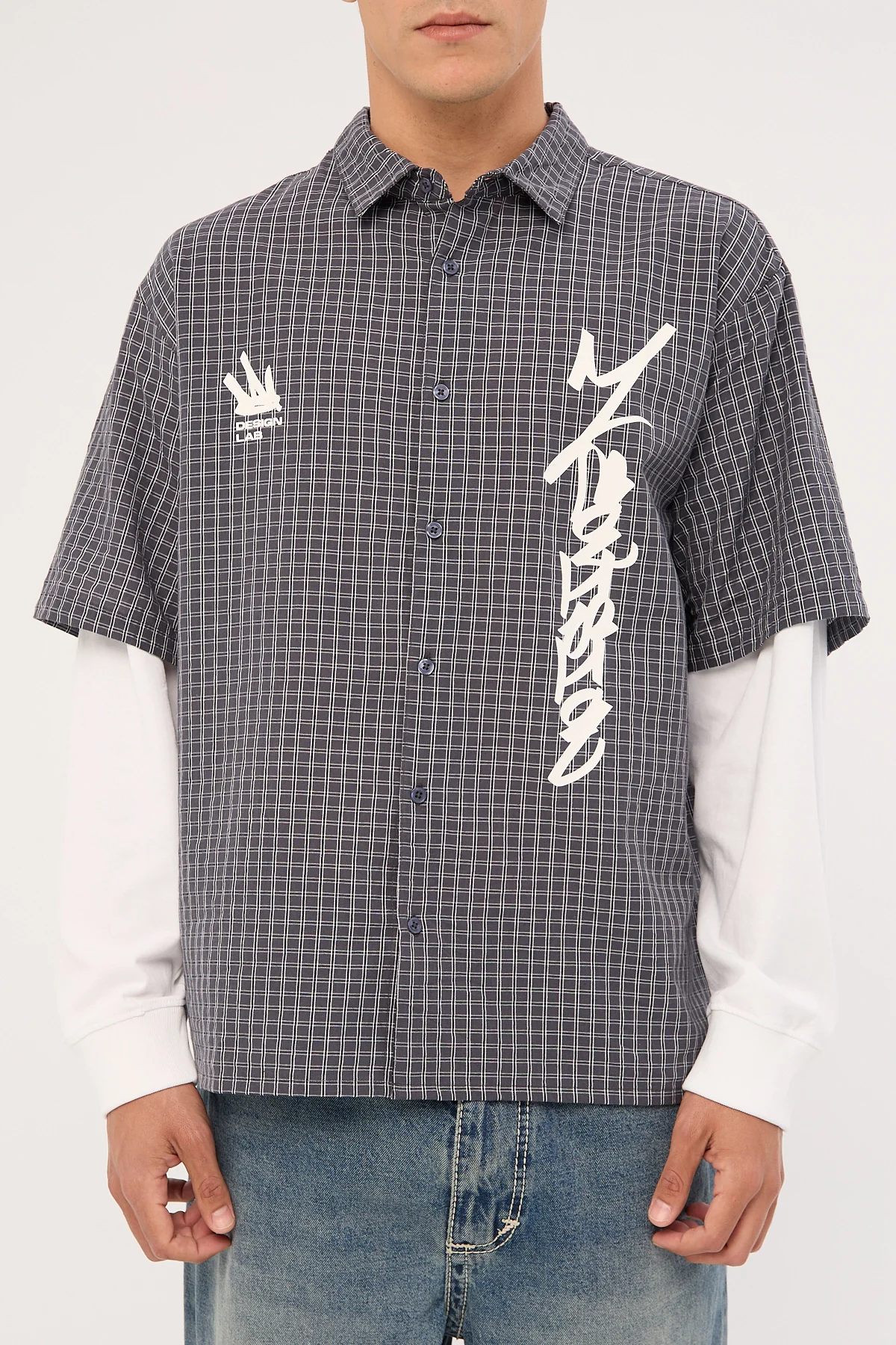 Neovision Clash Layered Long Sleeve Shirt Charcoal Check - Image 10