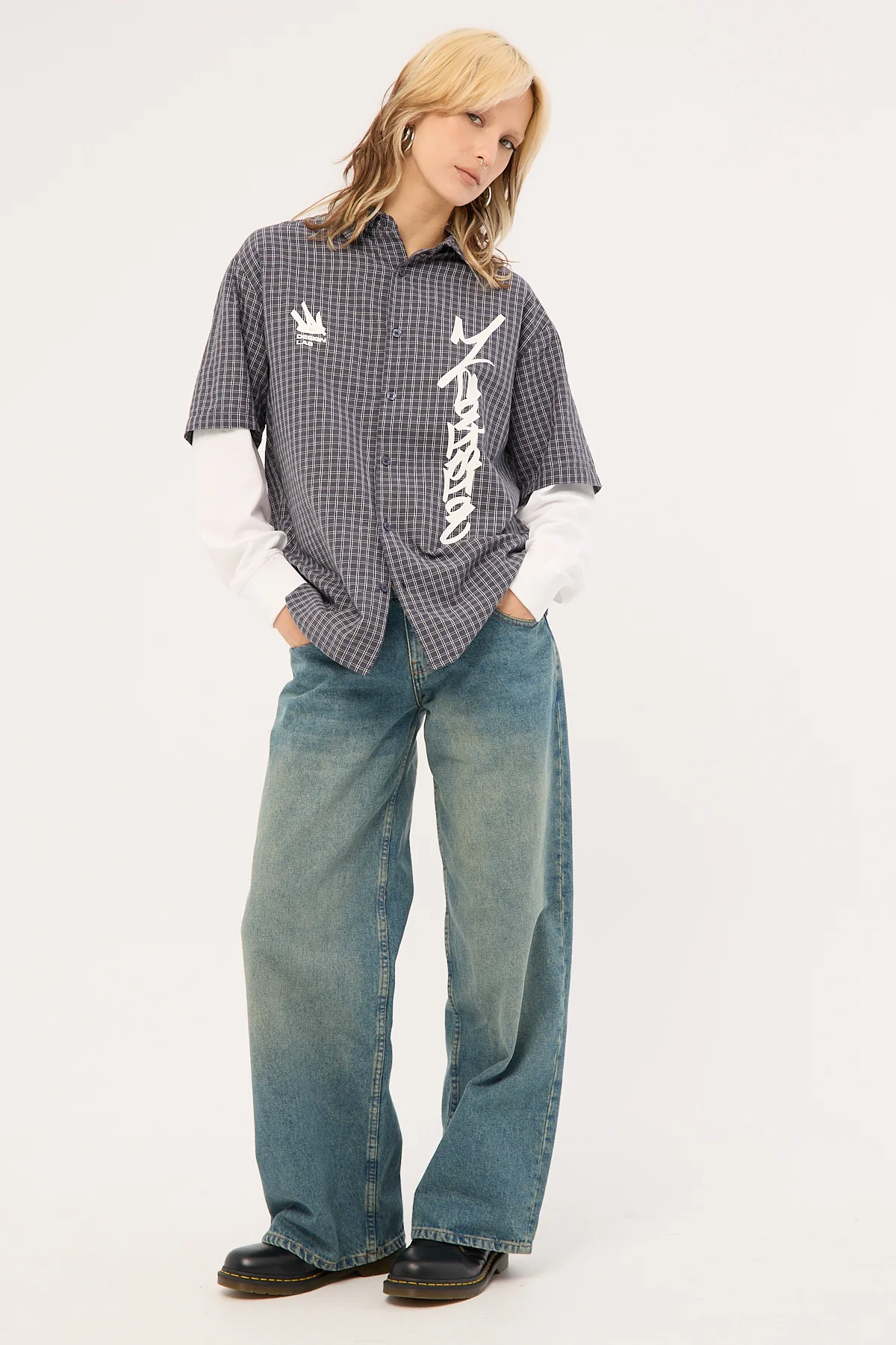Neovision Clash Layered Long Sleeve Shirt Charcoal Check - Image 2