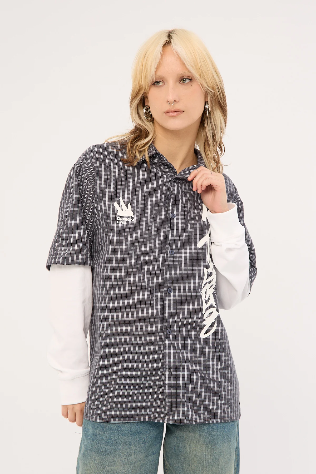 Neovision Clash Layered Long Sleeve Shirt Charcoal Check - Image 3