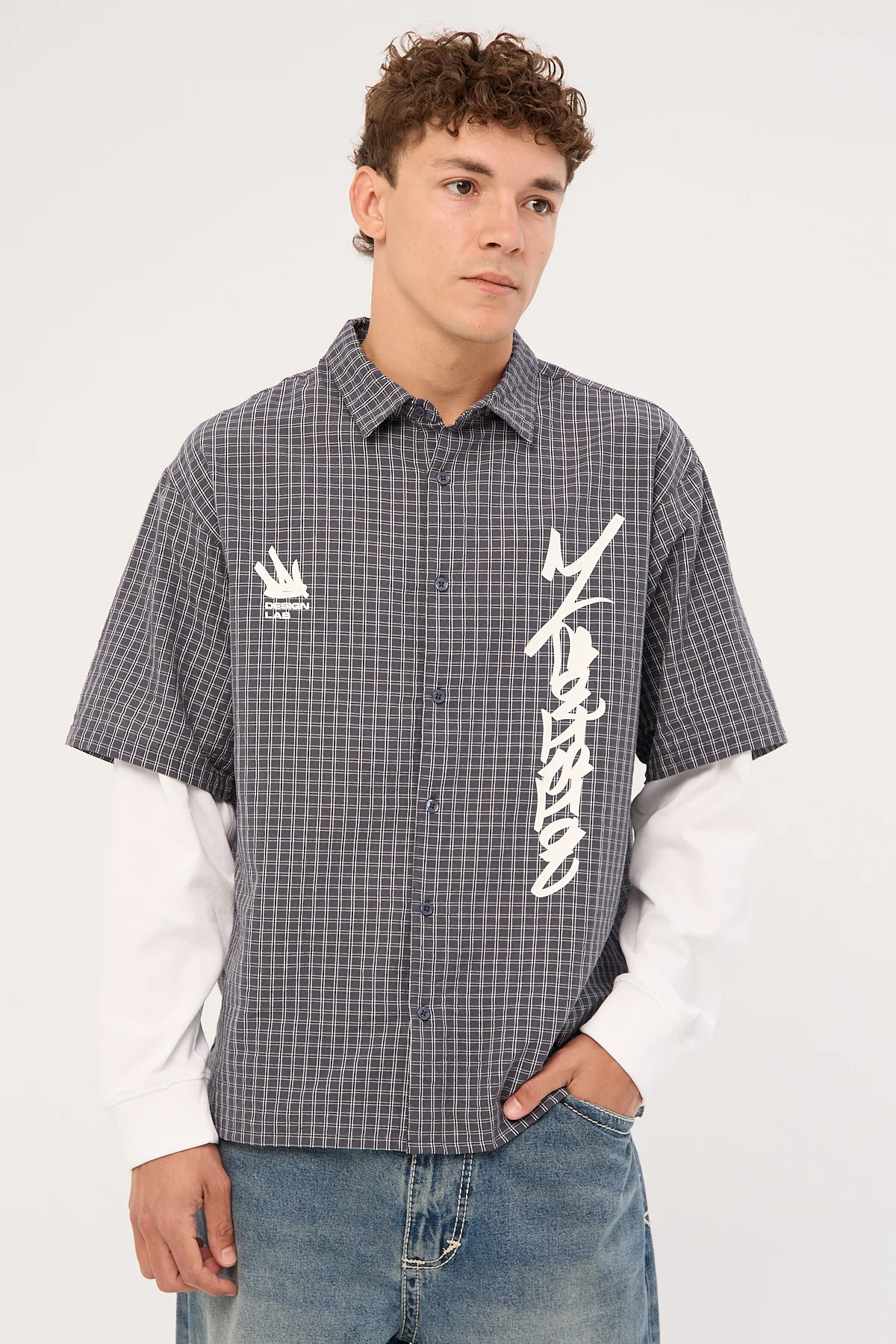 Neovision Clash Layered Long Sleeve Shirt Charcoal Check - Image 4