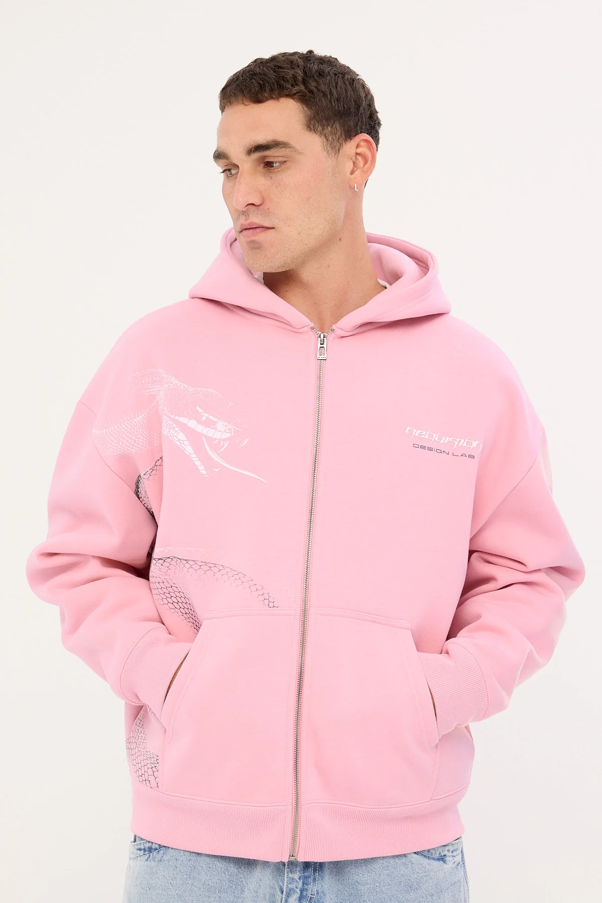 Neovision Coil Zip Through Street Hoodie Icing Pink - Image 2
